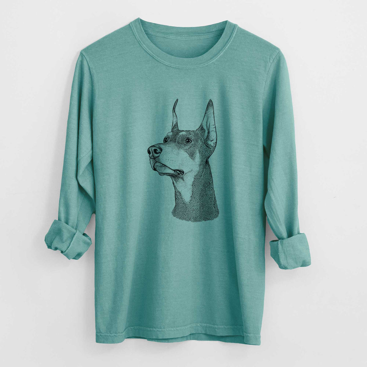 Bare Cenza the Doberman Pinscher - Men's Heavyweight 100% Cotton Long Sleeve