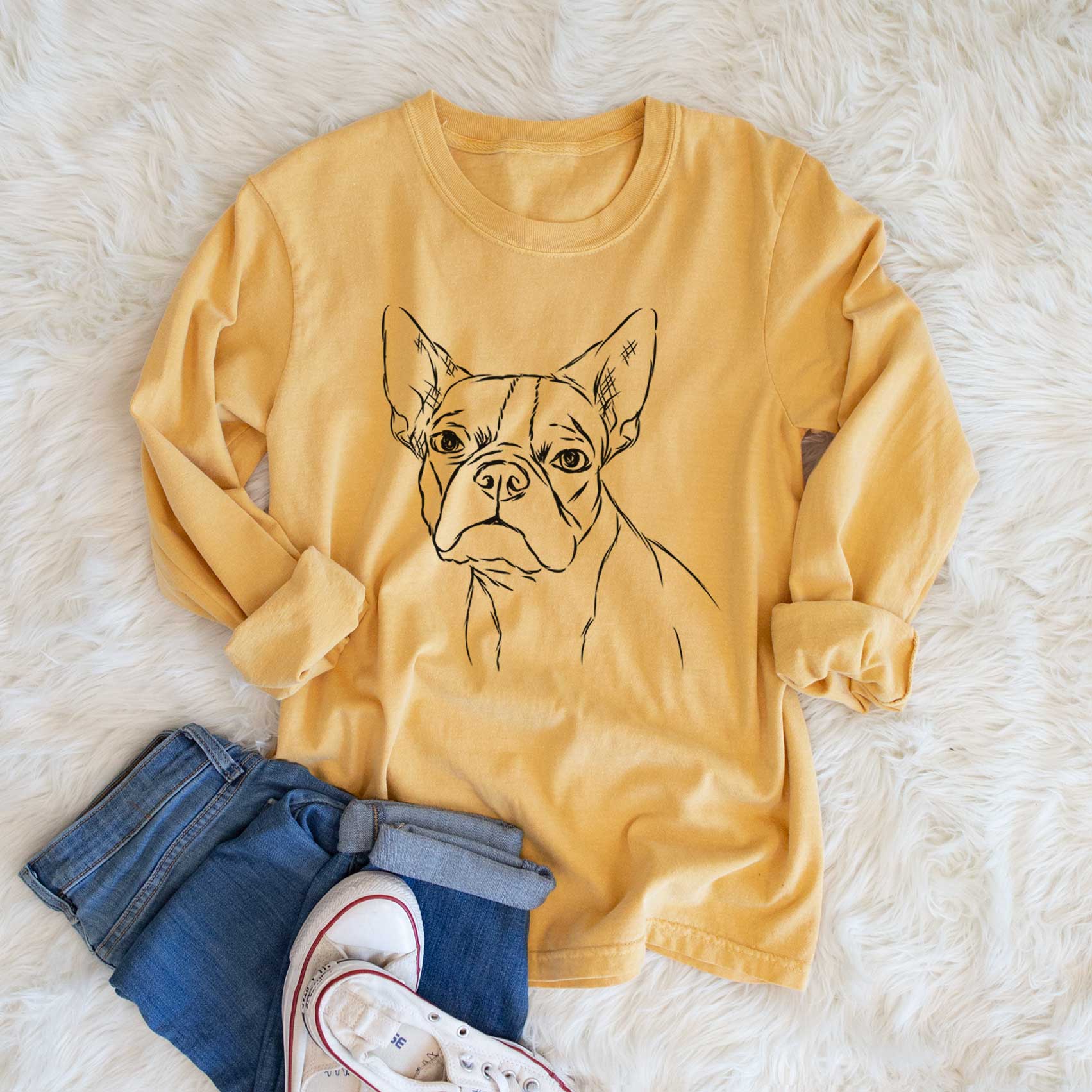 Bare Charles the Boston Terrier - Men's Heavyweight 100% Cotton Long Sleeve