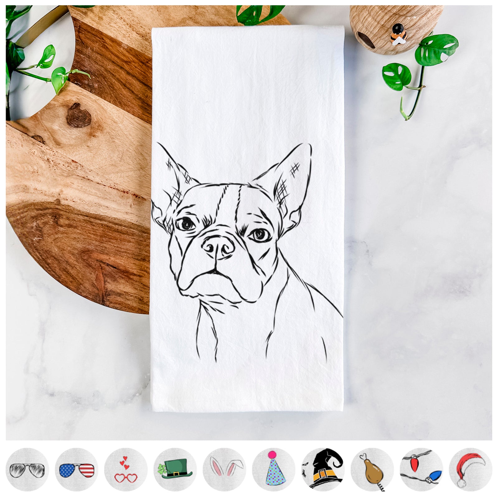 Charles the Boston Terrier Tea Towel