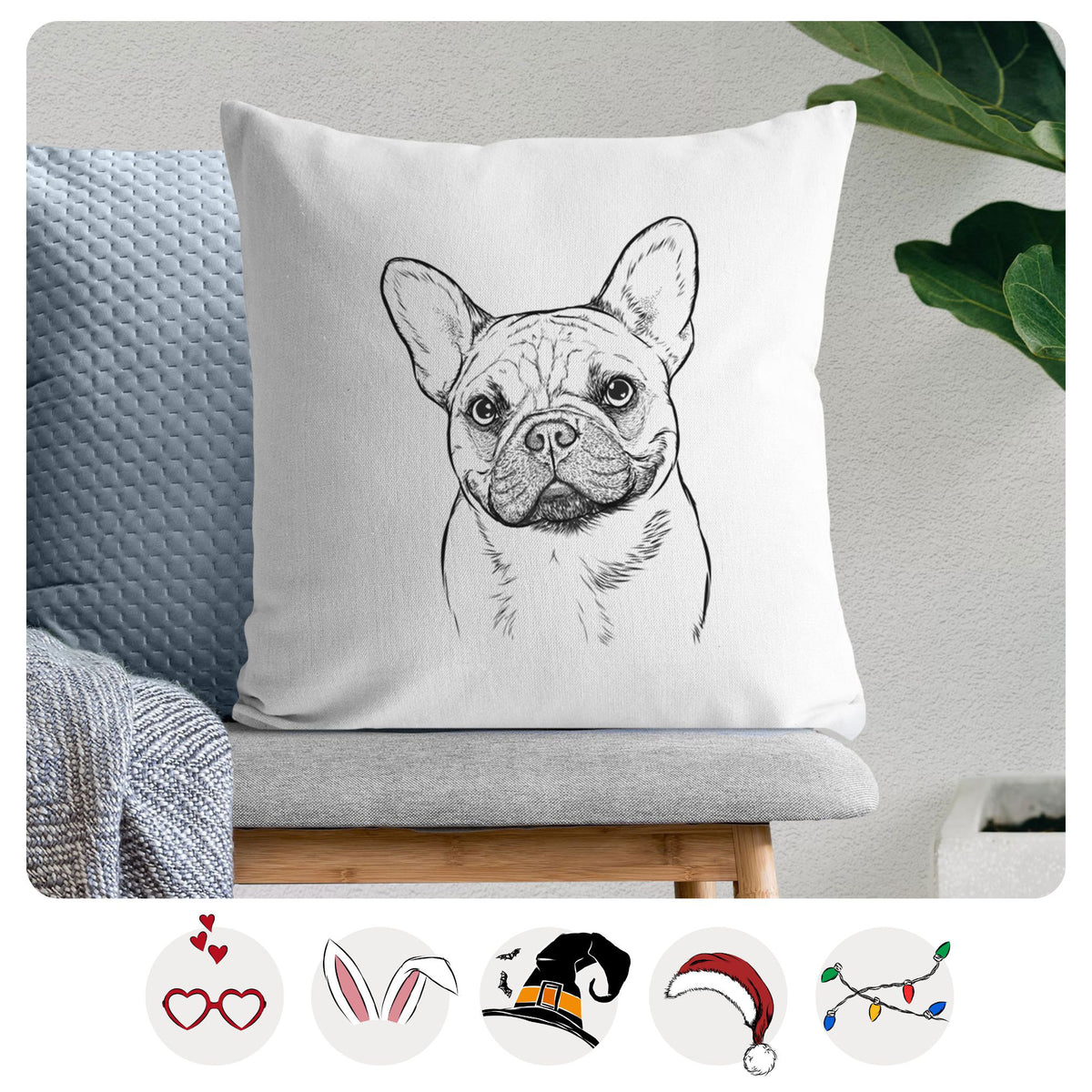 Chew Chew the French Bulldog - Throw Pillow Cover