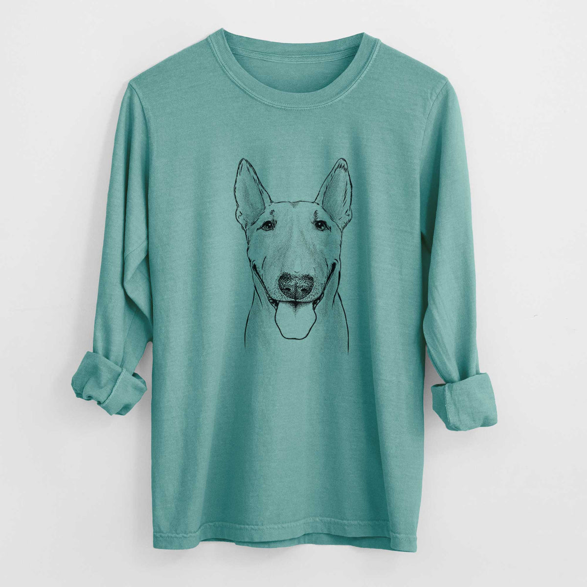 Bare Chloe the Bull Terrier - Men&#39;s Heavyweight 100% Cotton Long Sleeve