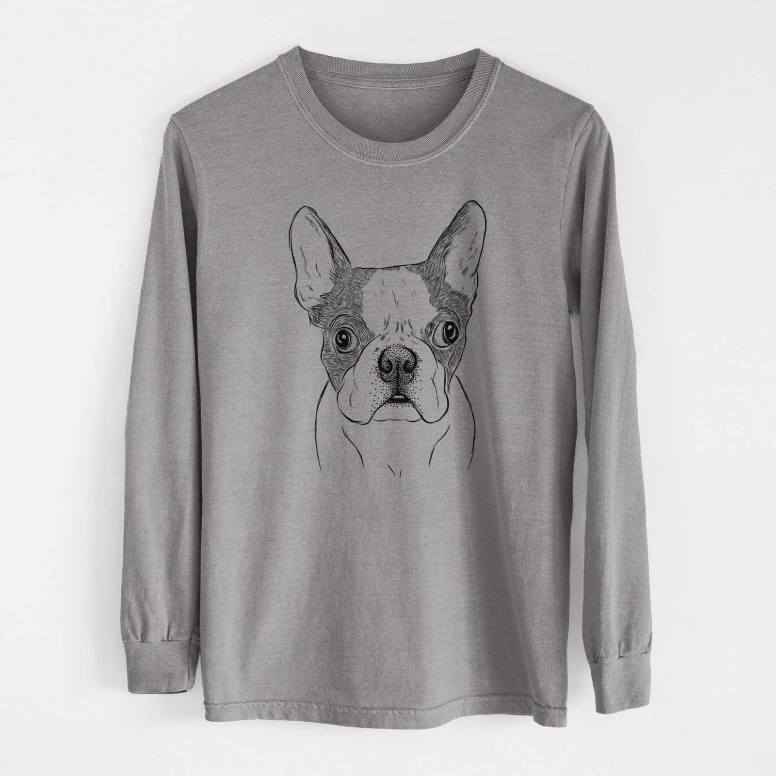 Bare Chocolate Chip the Boston Terrier - Men's Heavyweight 100% Cotton Long Sleeve