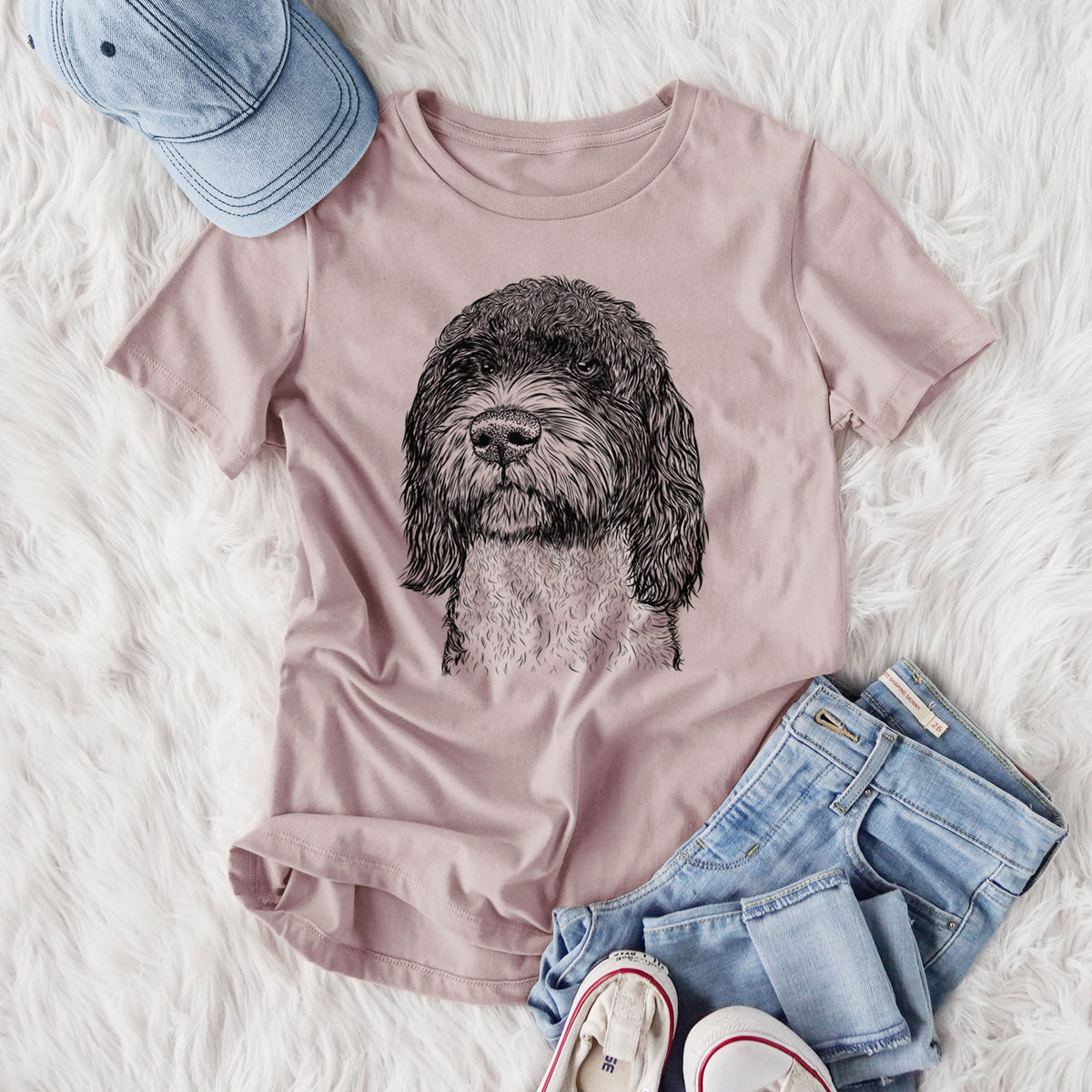 Bare Chris the Portuguese Water Dog - Women's Lightweight Relaxed Fit 100% Cotton Crewneck