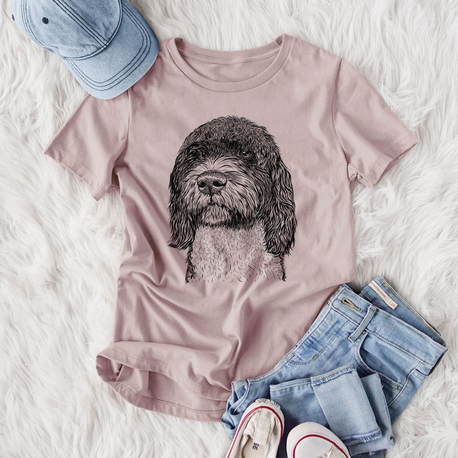 Bare Chris the Portuguese Water Dog - Women's Lightweight Relaxed Fit 100% Cotton Crewneck