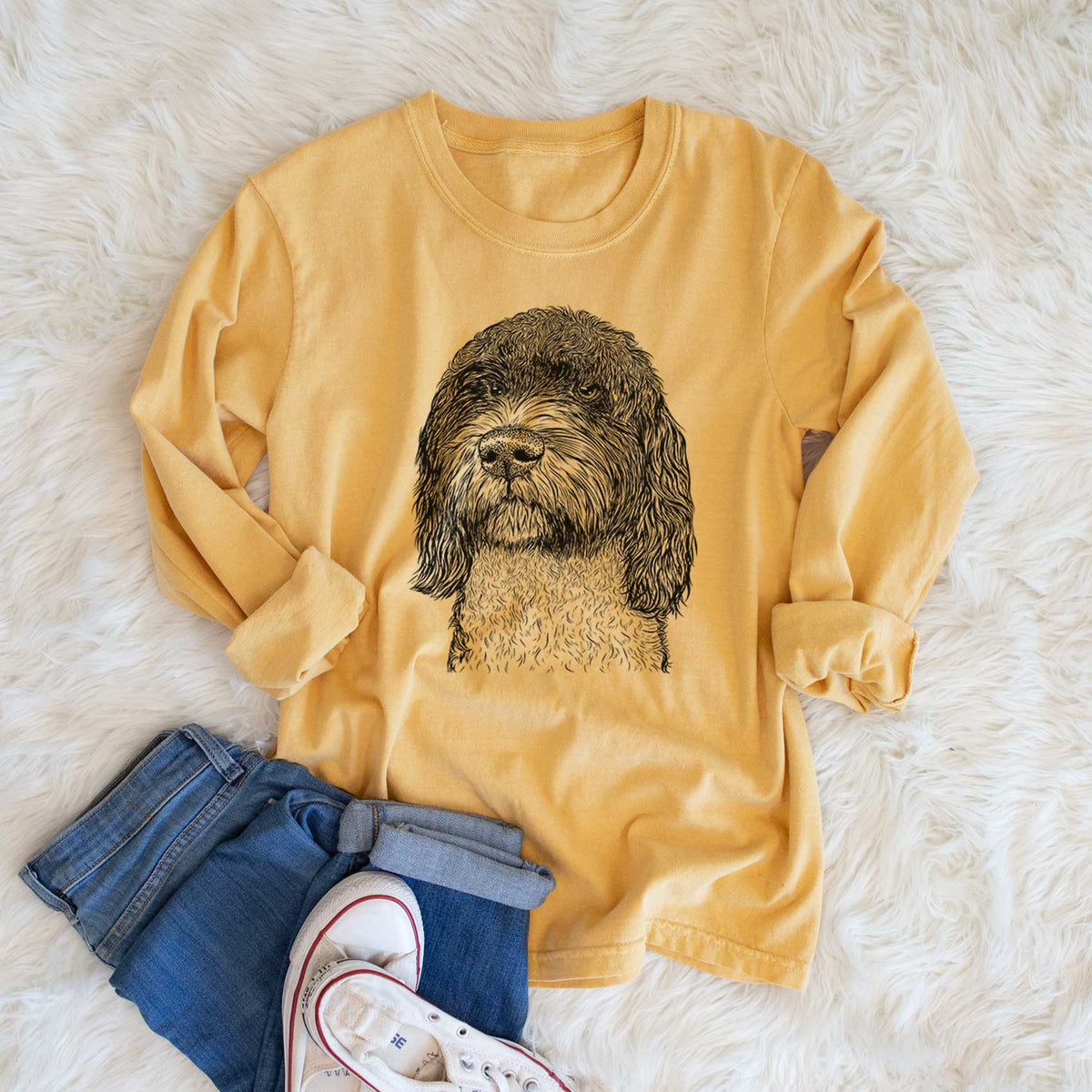 Bare Chris the Portuguese Water Dog - Men's Heavyweight 100% Cotton Long Sleeve