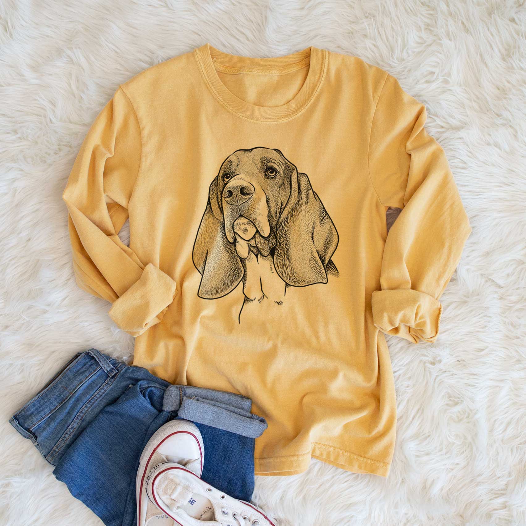 Bare Cooper the Basset Hound - Men's Heavyweight 100% Cotton Long Sleeve