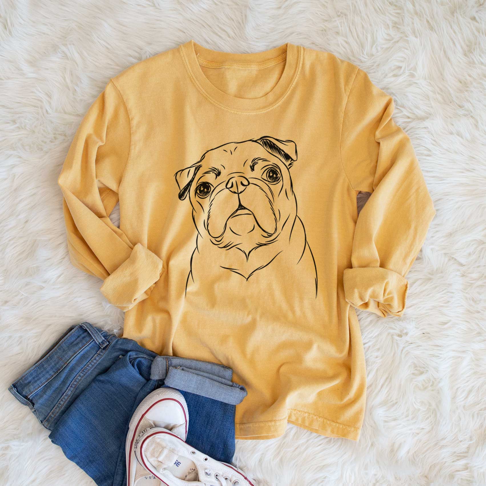 Bare Darling Chloe the Pug - Men's Heavyweight 100% Cotton Long Sleeve