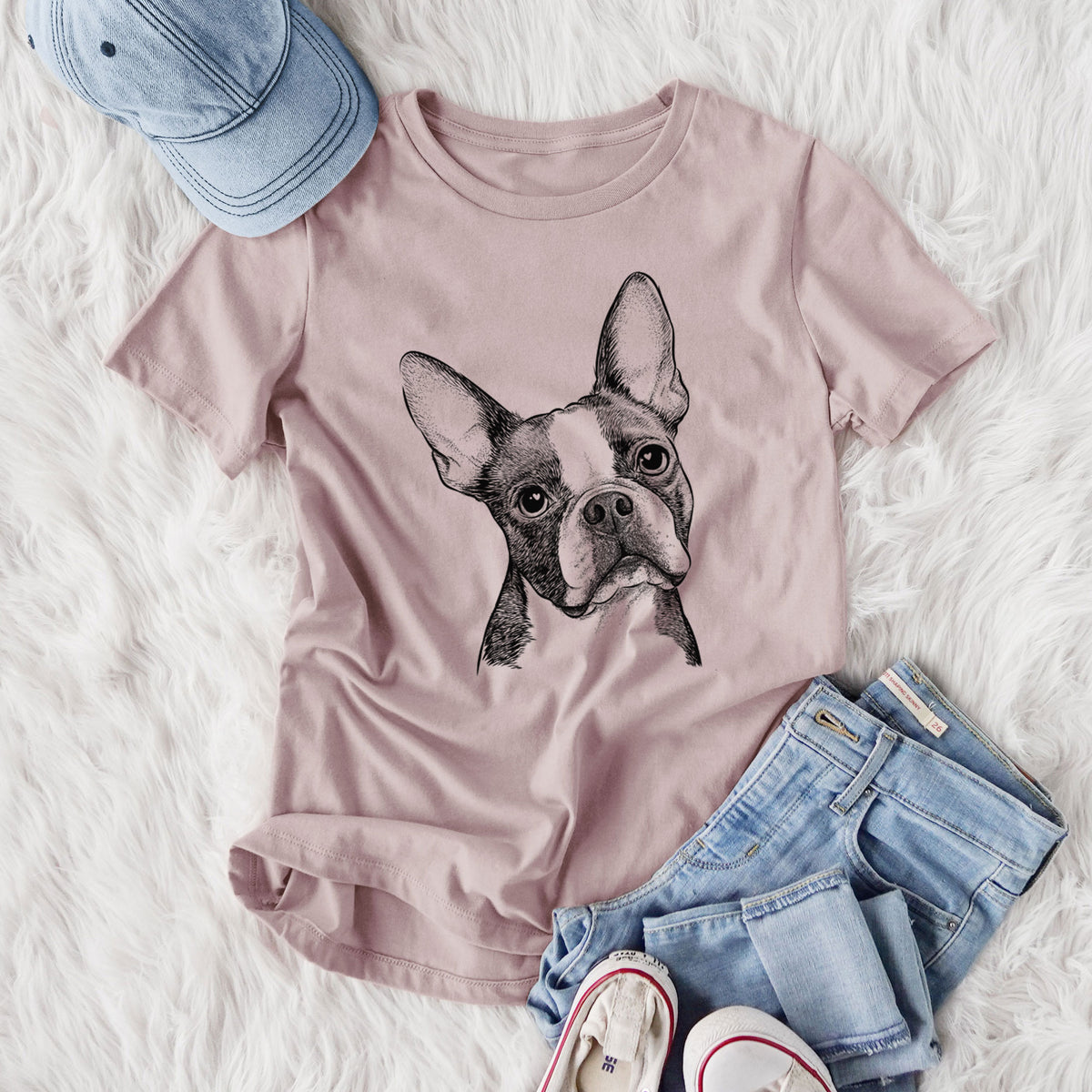 Bare Dee Dee the Boston Terrier - Women's Lightweight Relaxed Fit 100% Cotton Crewneck