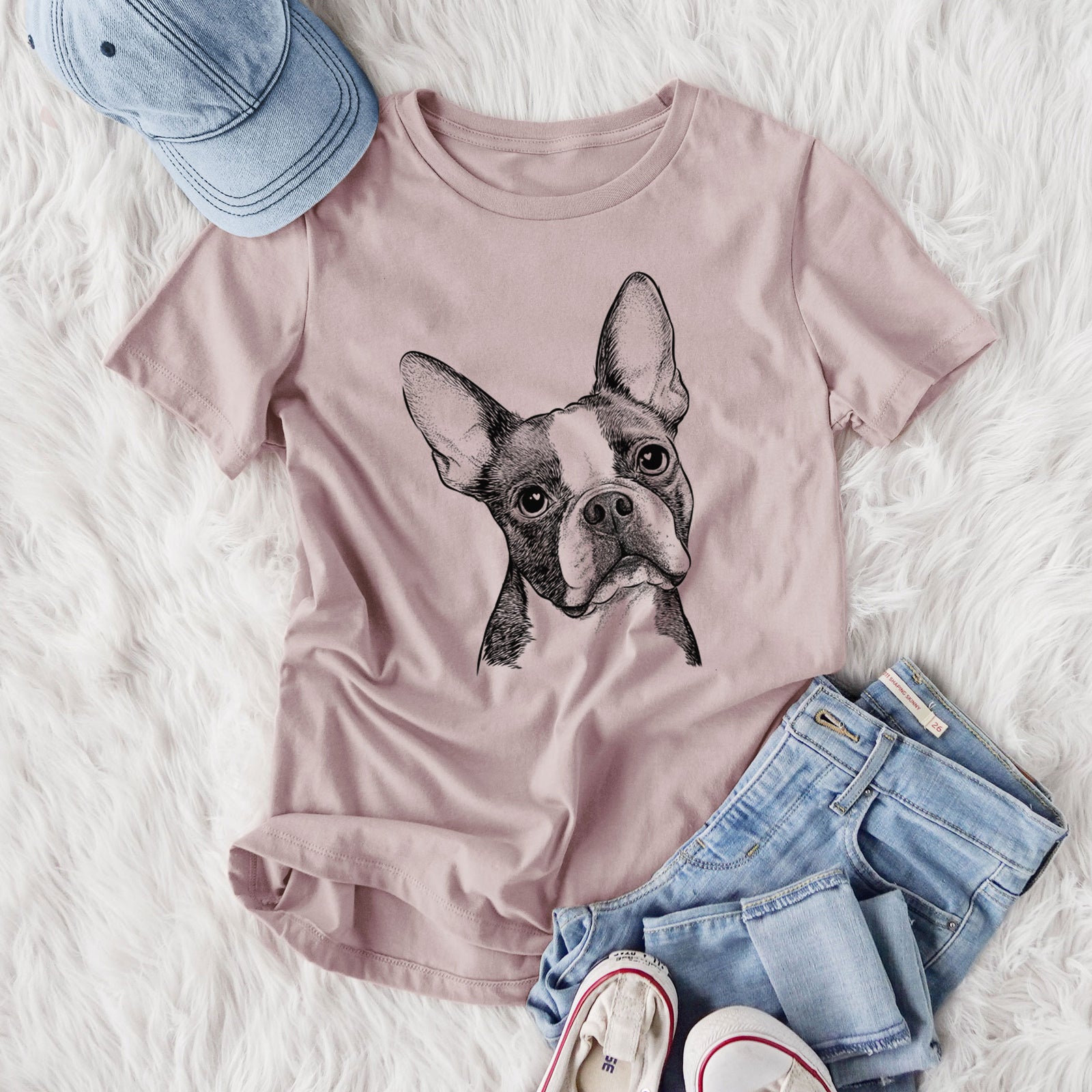 Bare Dee Dee the Boston Terrier - Women's Lightweight Relaxed Fit 100% Cotton Crewneck