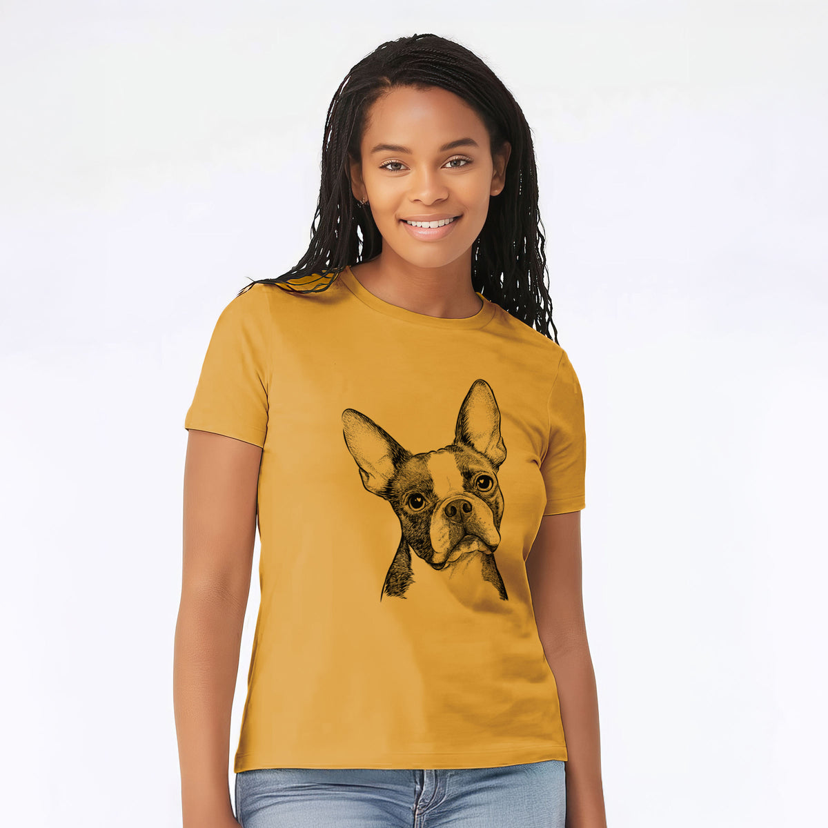 Bare Dee Dee the Boston Terrier - Women's Lightweight Relaxed Fit 100% Cotton Crewneck