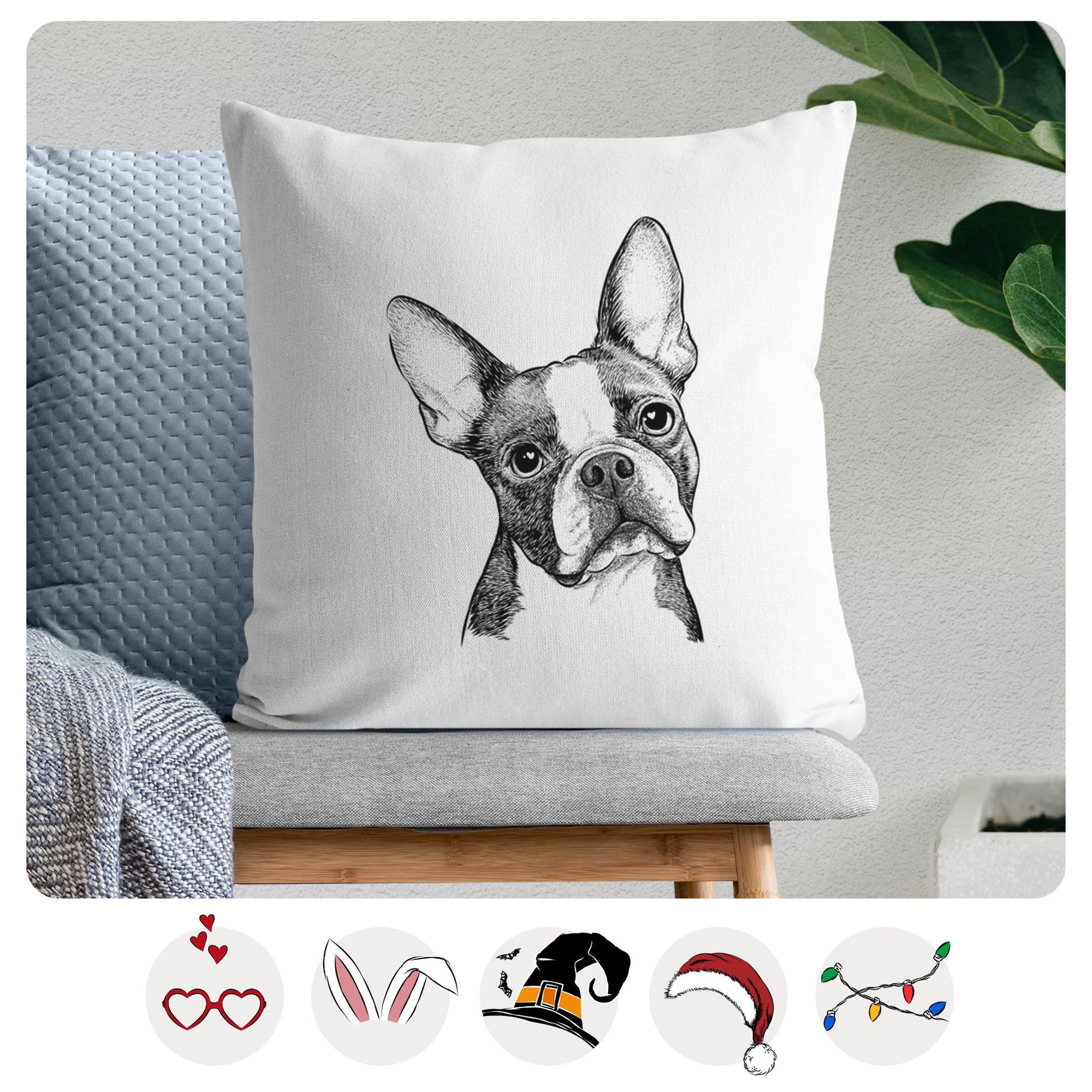 Dee Dee the Boston Terrier - Throw Pillow Cover