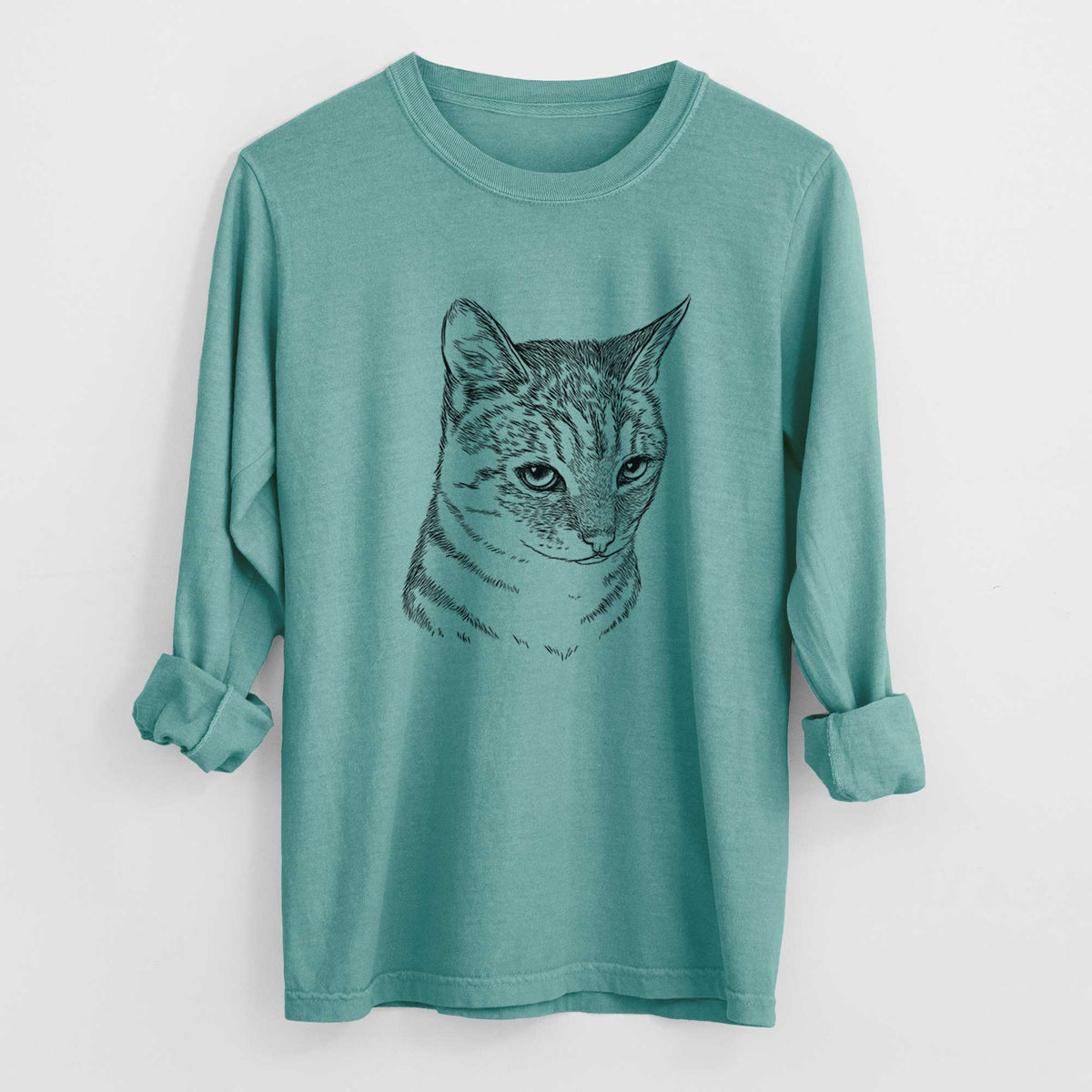 Bare Dora the Tabby Cat - Men&#39;s Heavyweight 100% Cotton Long Sleeve