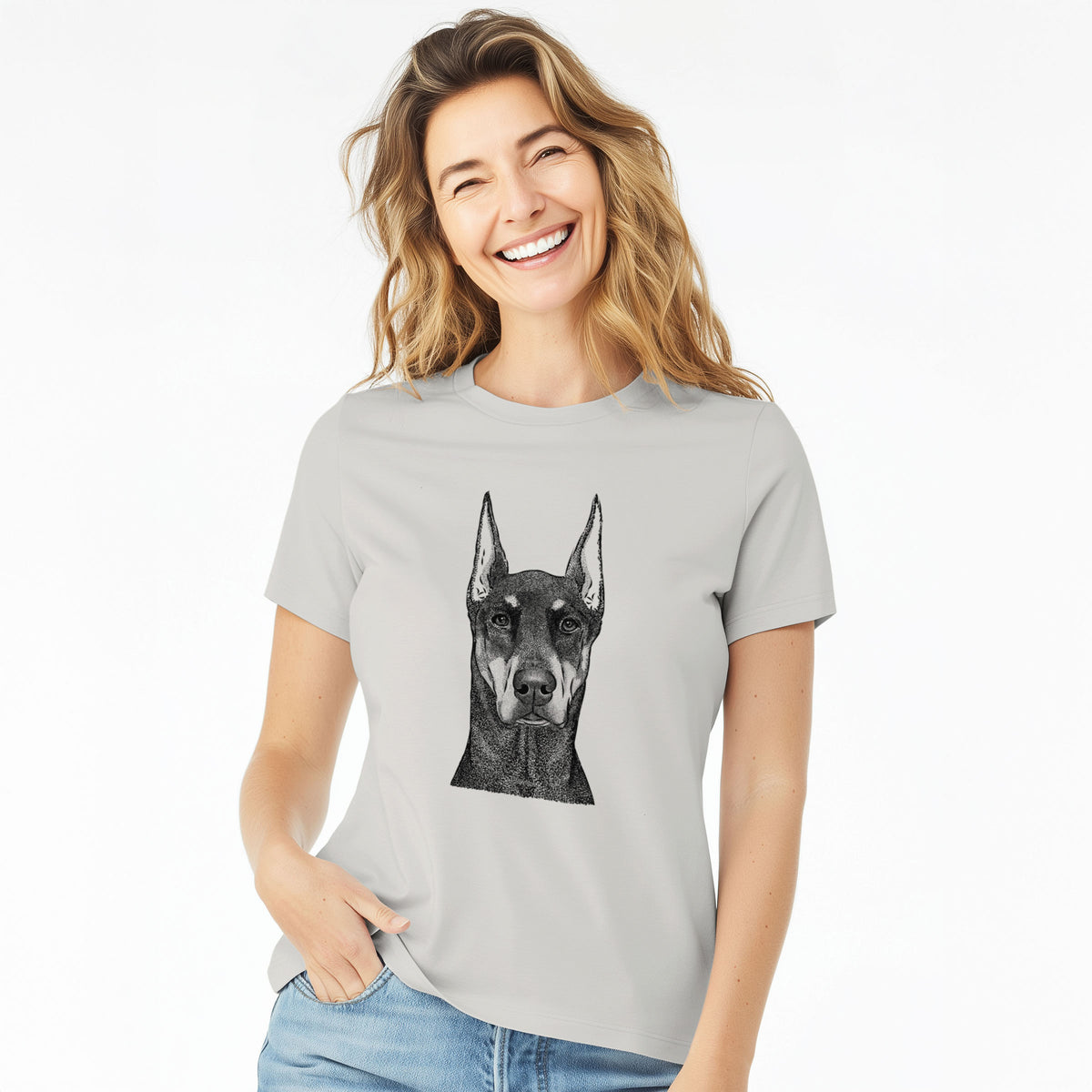 Bare Drake the Doberman Pinscher - Women's Lightweight Relaxed Fit 100% Cotton Crewneck