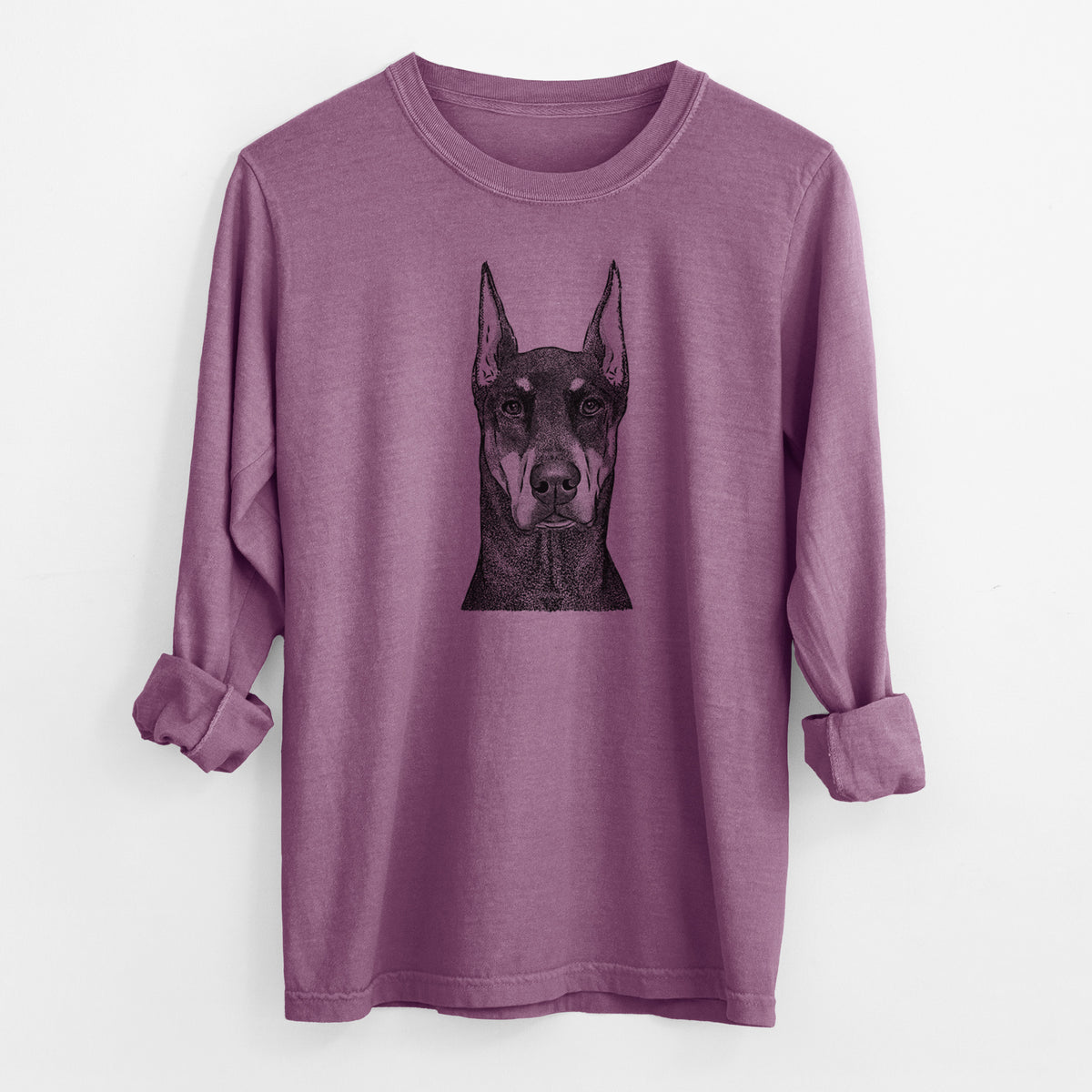 Bare Drake the Doberman Pinscher - Men's Heavyweight 100% Cotton Long Sleeve