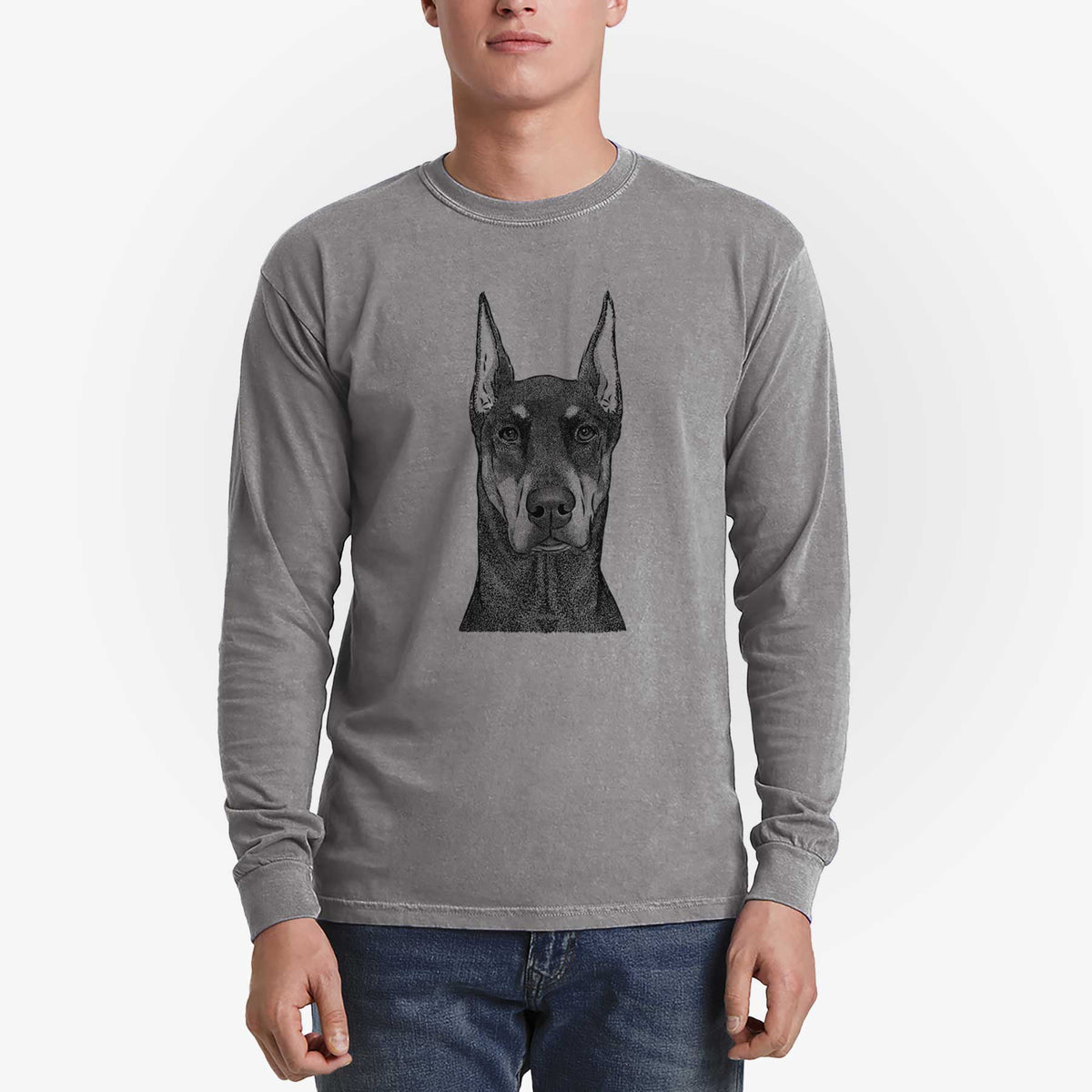 Bare Drake the Doberman Pinscher - Men's Heavyweight 100% Cotton Long Sleeve