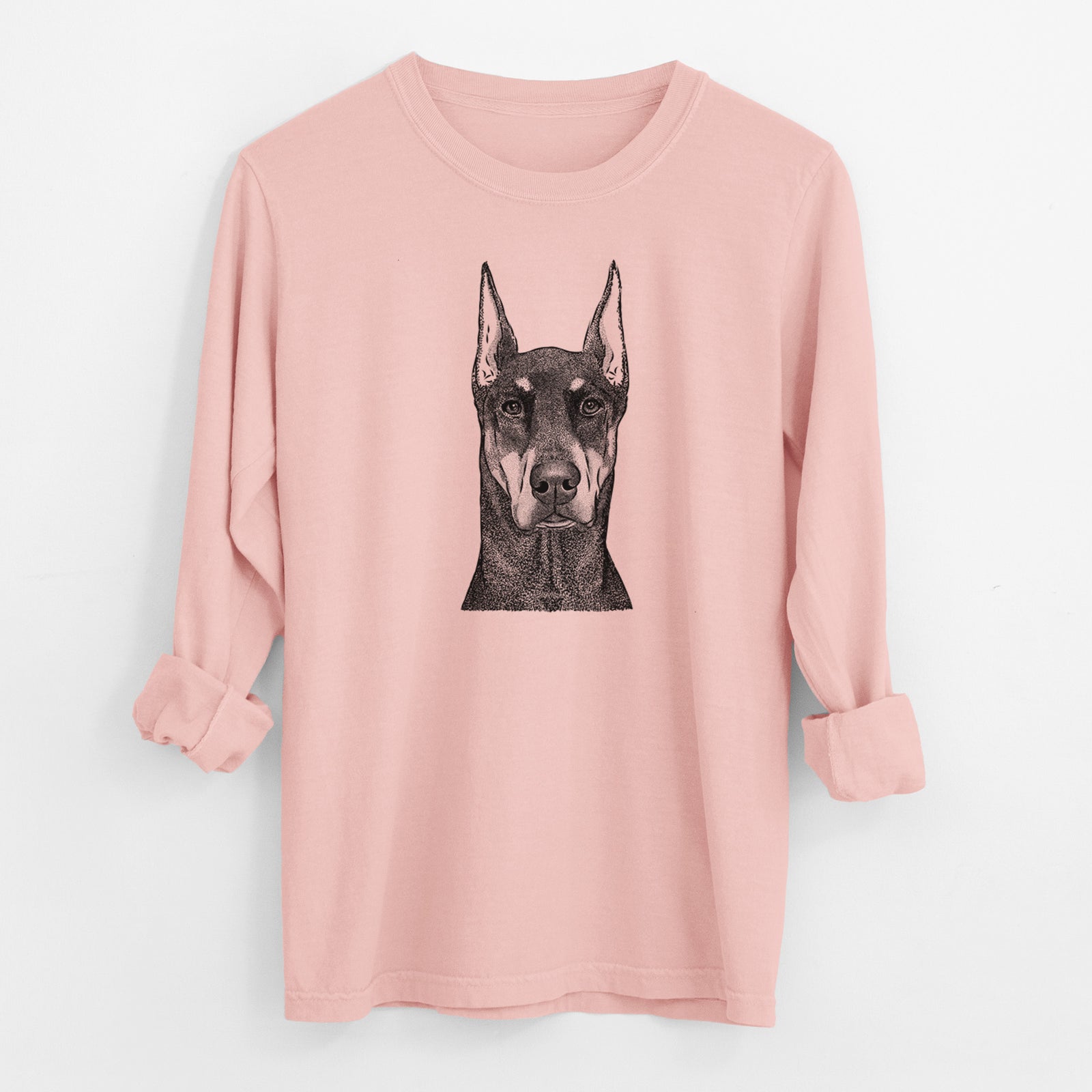 Bare Drake the Doberman Pinscher - Men's Heavyweight 100% Cotton Long Sleeve