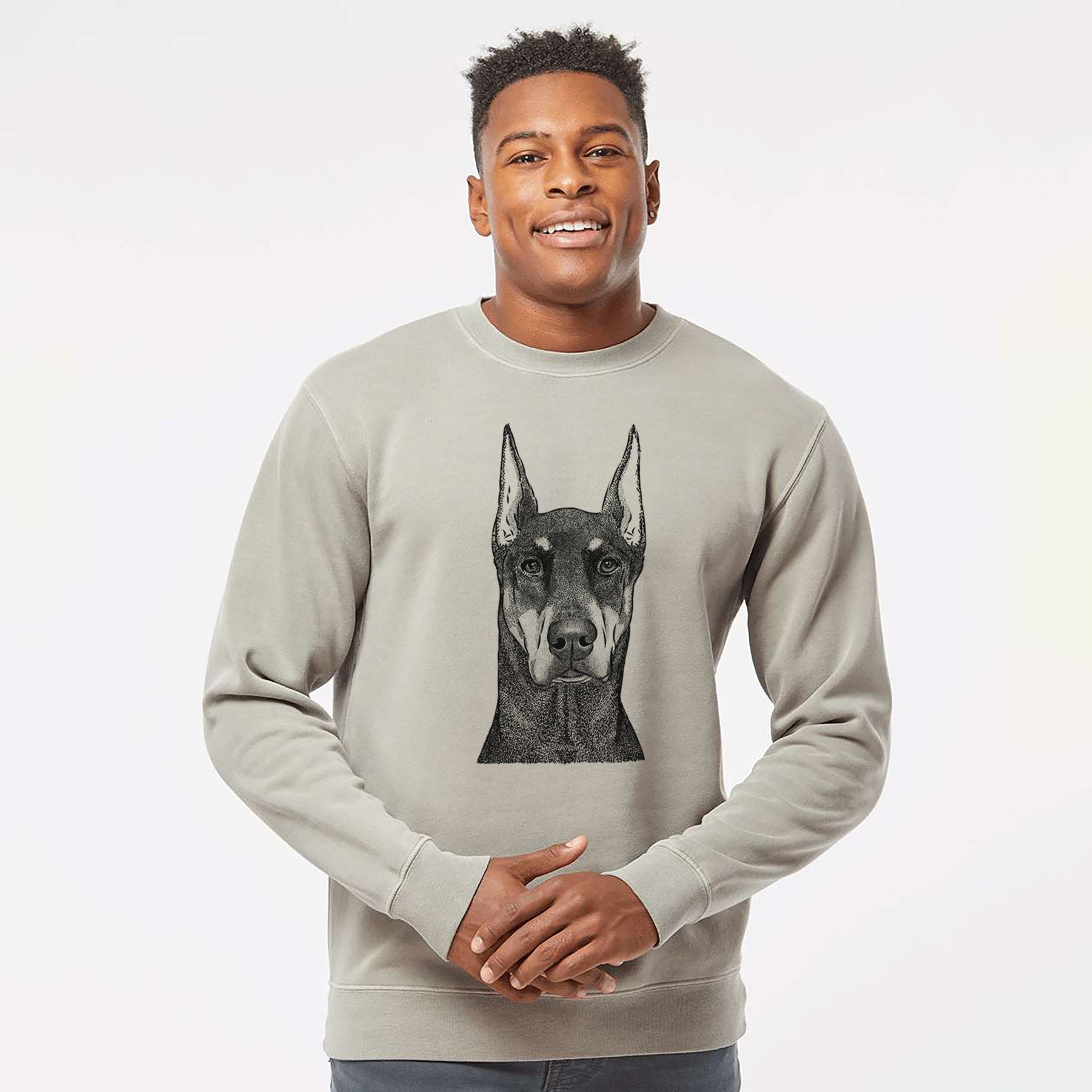 Bare Drake the Doberman Pinscher - Unisex Pigment Dyed Crew Sweatshirt