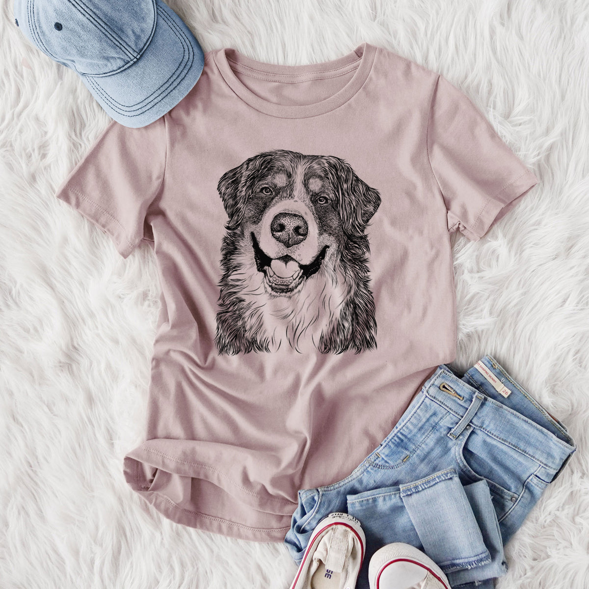 Bare Eiger the Bernese Mountain Dog - Women's Lightweight Relaxed Fit 100% Cotton Crewneck