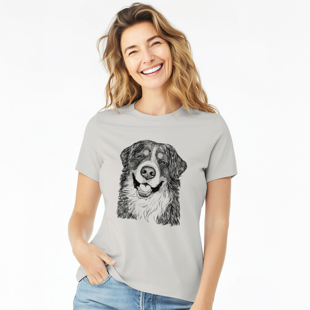 Bare Eiger the Bernese Mountain Dog - Women's Lightweight Relaxed Fit 100% Cotton Crewneck