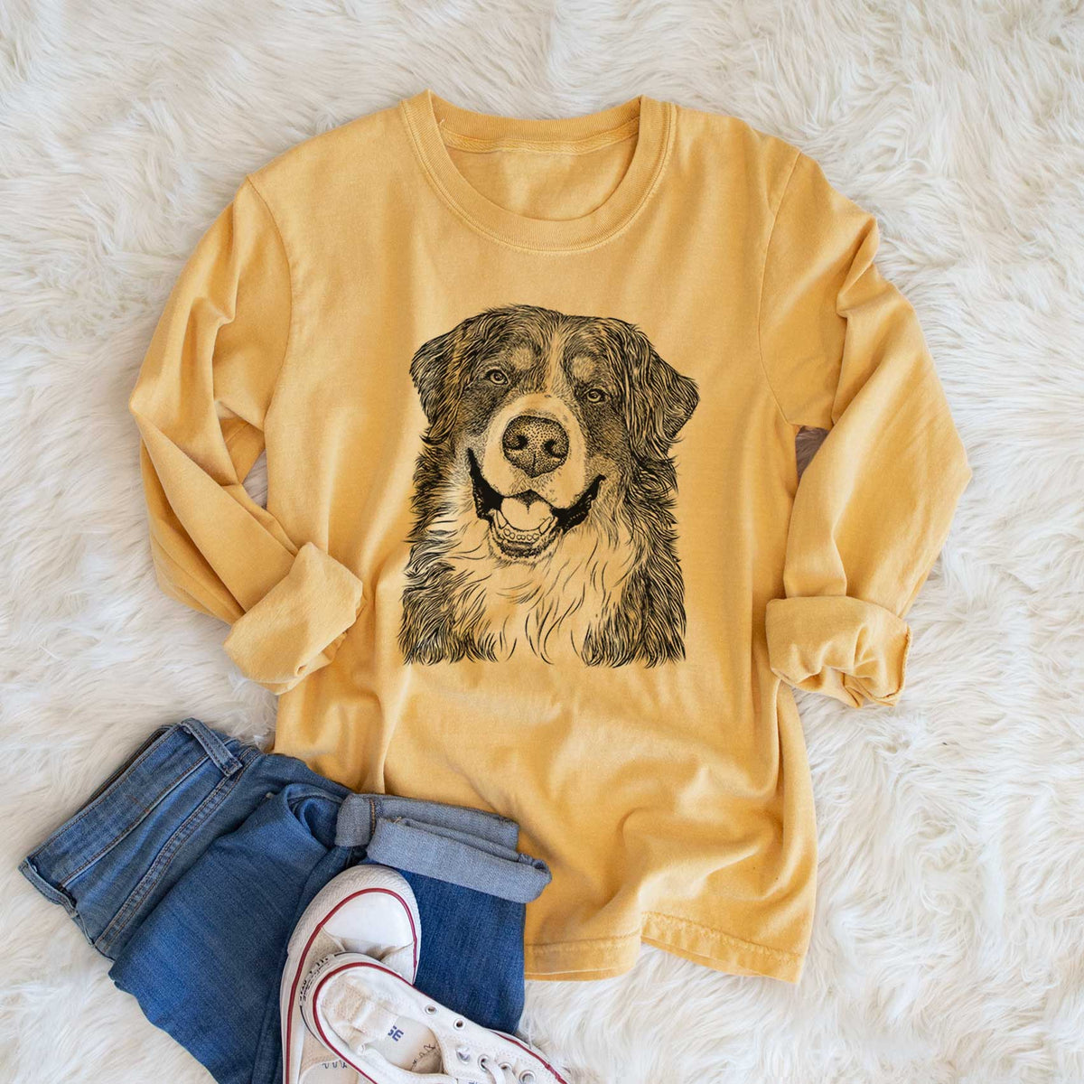 Bare Eiger the Bernese Mountain Dog - Men's Heavyweight 100% Cotton Long Sleeve