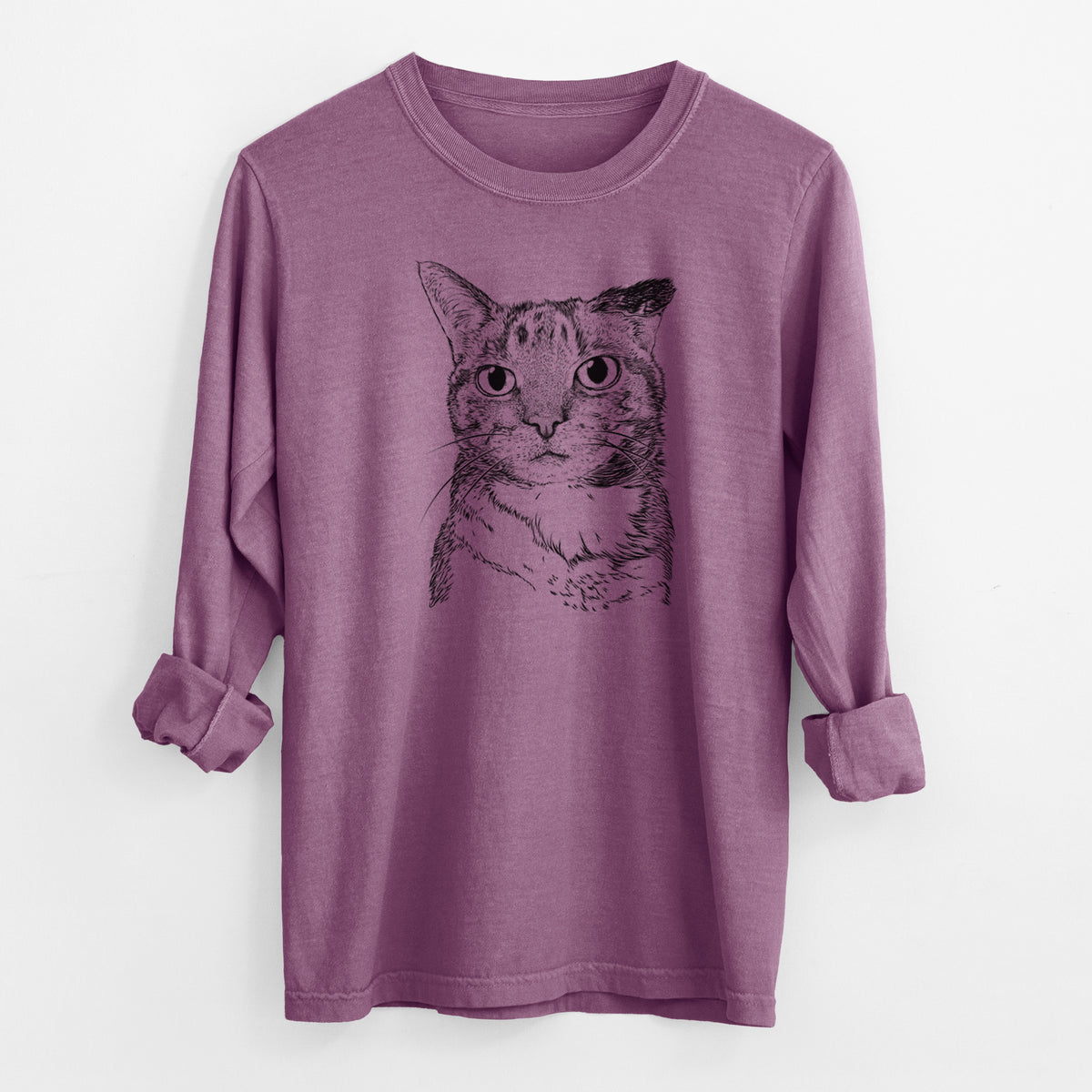 Bare Eleanor the Domestic Shorthair Cat - Men's Heavyweight 100% Cotton Long Sleeve