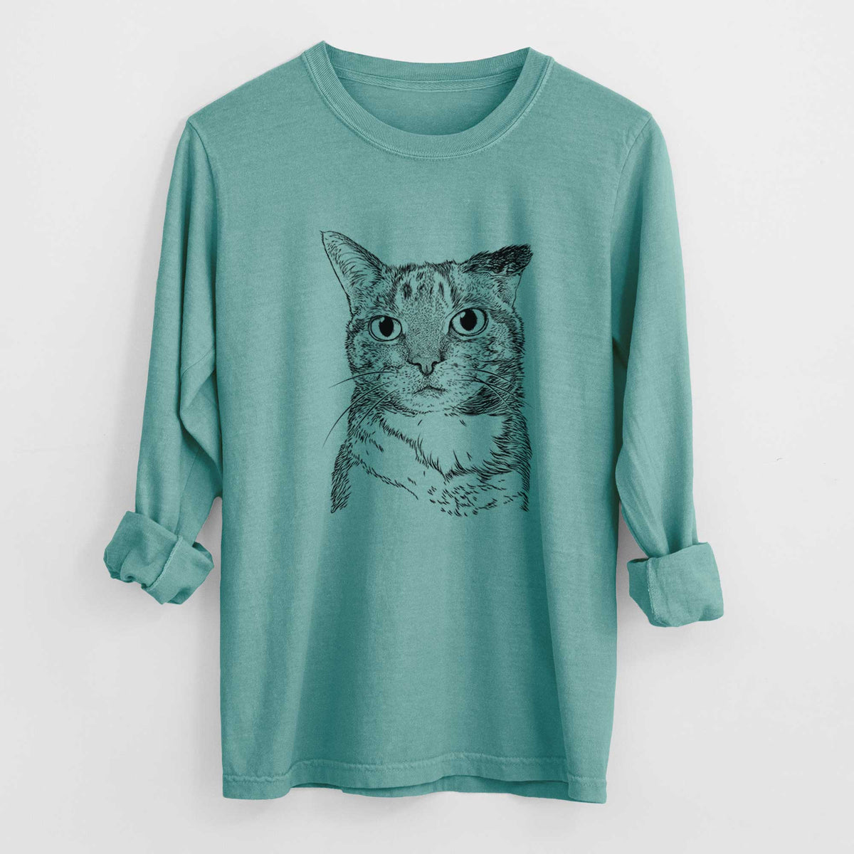 Bare Eleanor the Domestic Shorthair Cat - Men's Heavyweight 100% Cotton Long Sleeve