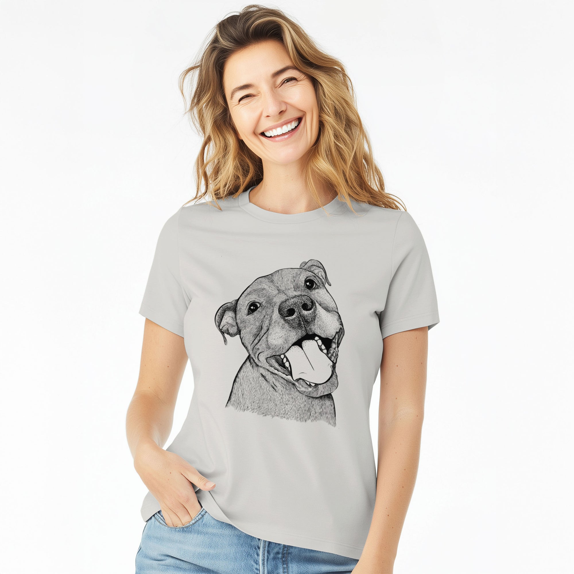 Bare Eloise the Pitbull Mix - Women's Lightweight Relaxed Fit 100% Cotton Crewneck