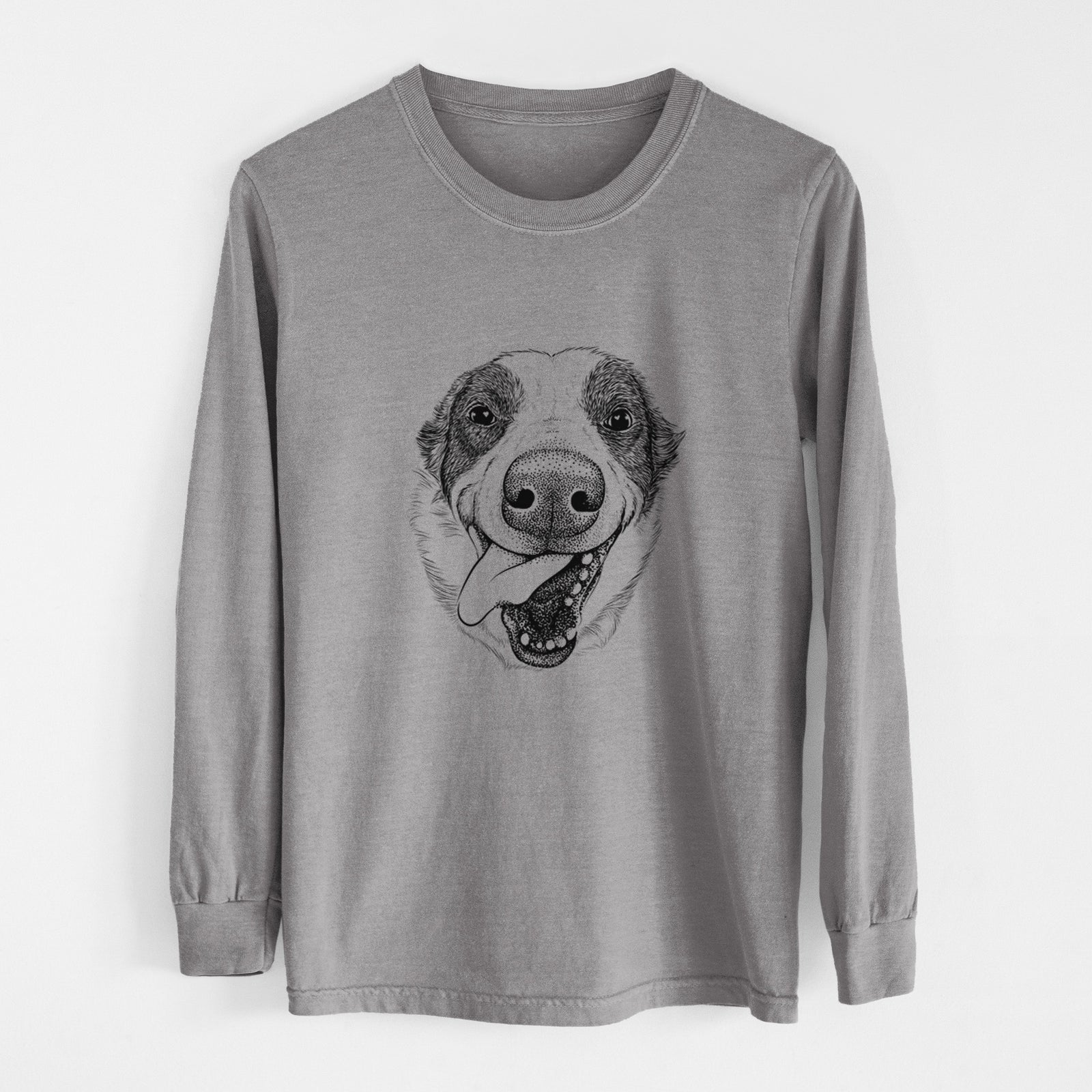 Bare Elwood the Border Collie - Men's Heavyweight 100% Cotton Long Sleeve