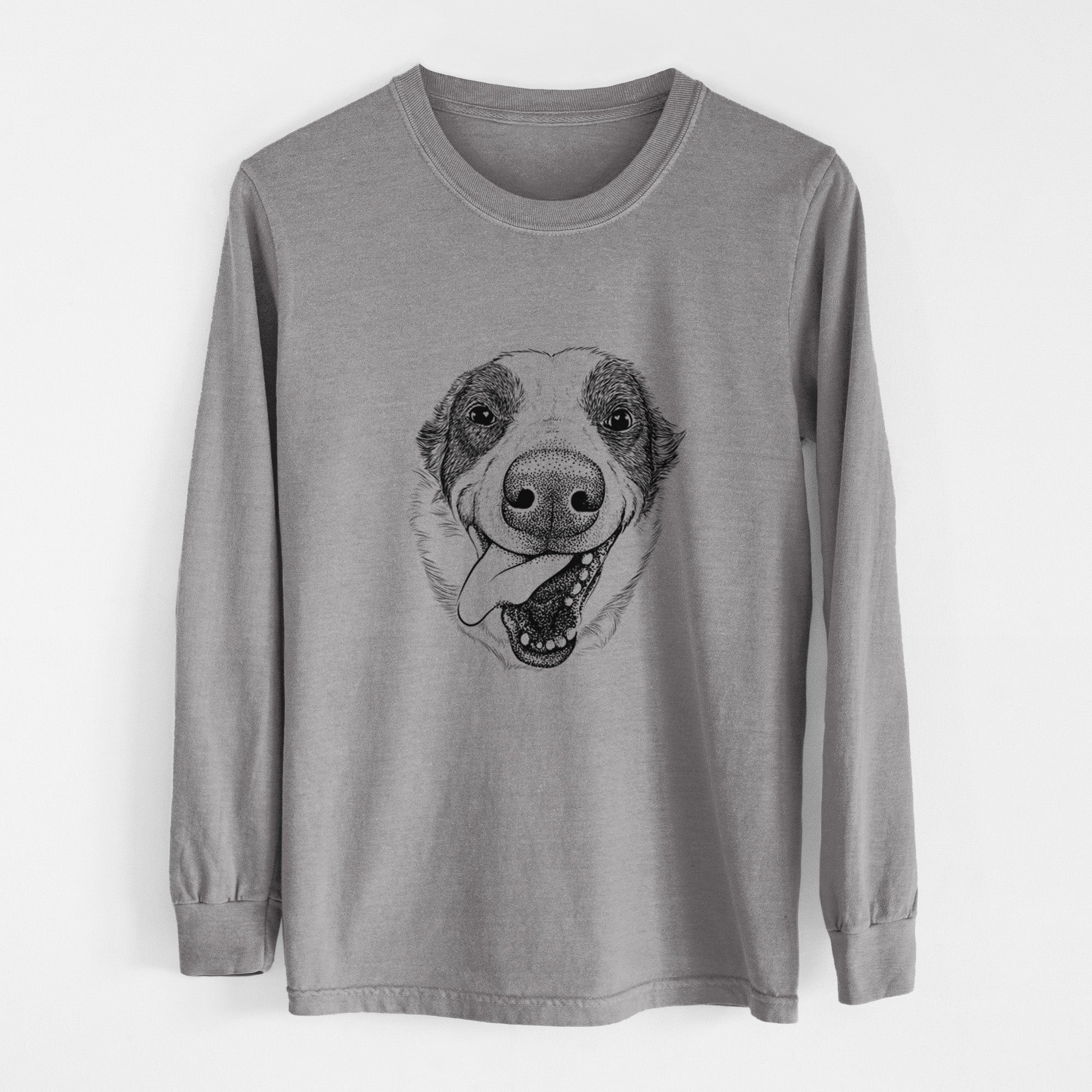 Bare Elwood the Border Collie - Men's Heavyweight 100% Cotton Long Sleeve