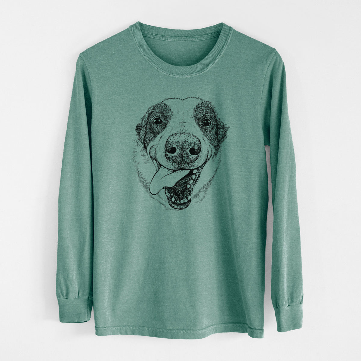 Bare Elwood the Border Collie - Men's Heavyweight 100% Cotton Long Sleeve