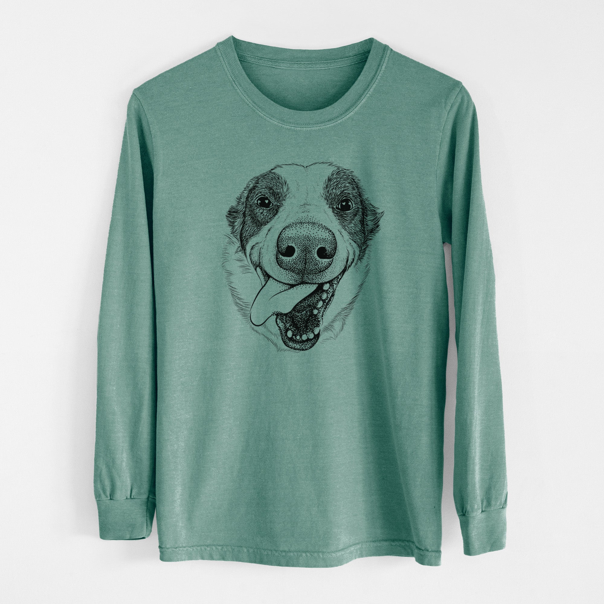 Bare Elwood the Border Collie - Men's Heavyweight 100% Cotton Long Sleeve