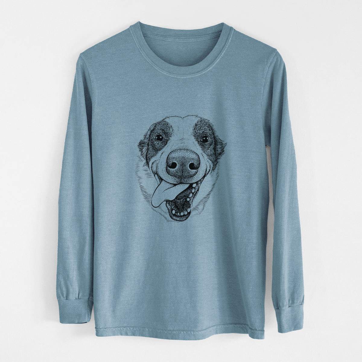 Bare Elwood the Border Collie - Men's Heavyweight 100% Cotton Long Sleeve