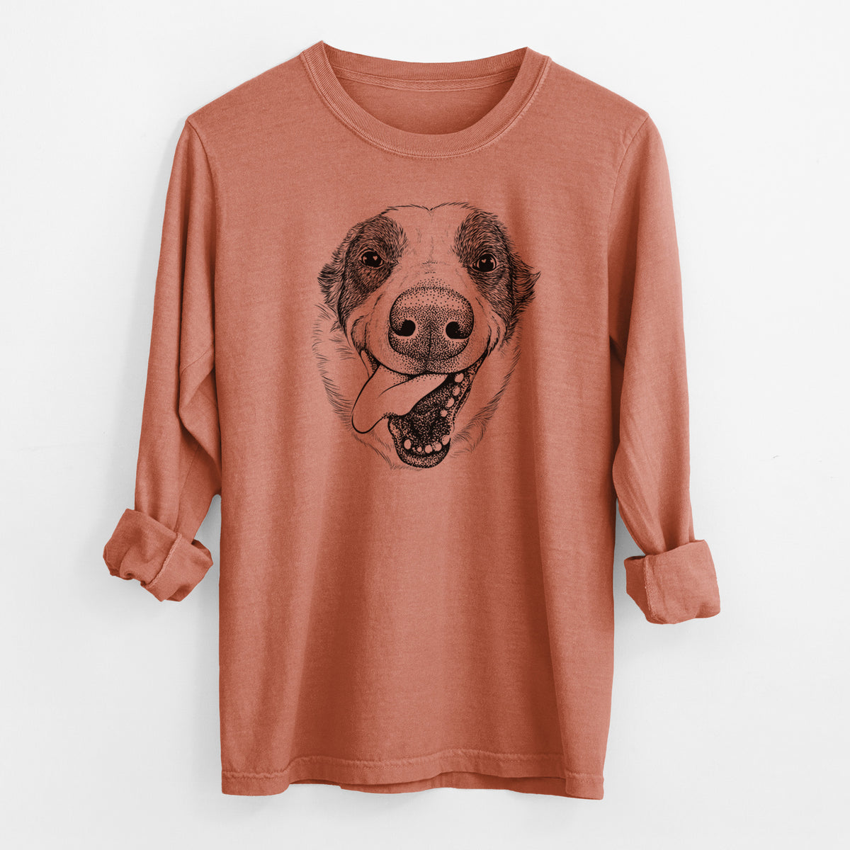 Bare Elwood the Border Collie - Men's Heavyweight 100% Cotton Long Sleeve