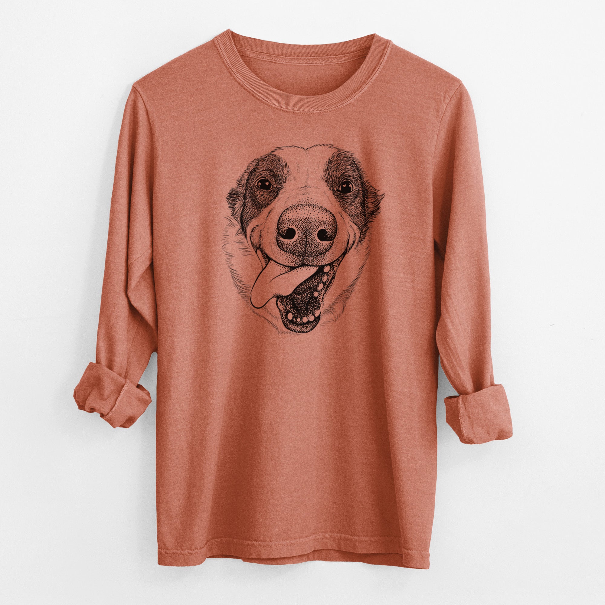Bare Elwood the Border Collie - Men's Heavyweight 100% Cotton Long Sleeve