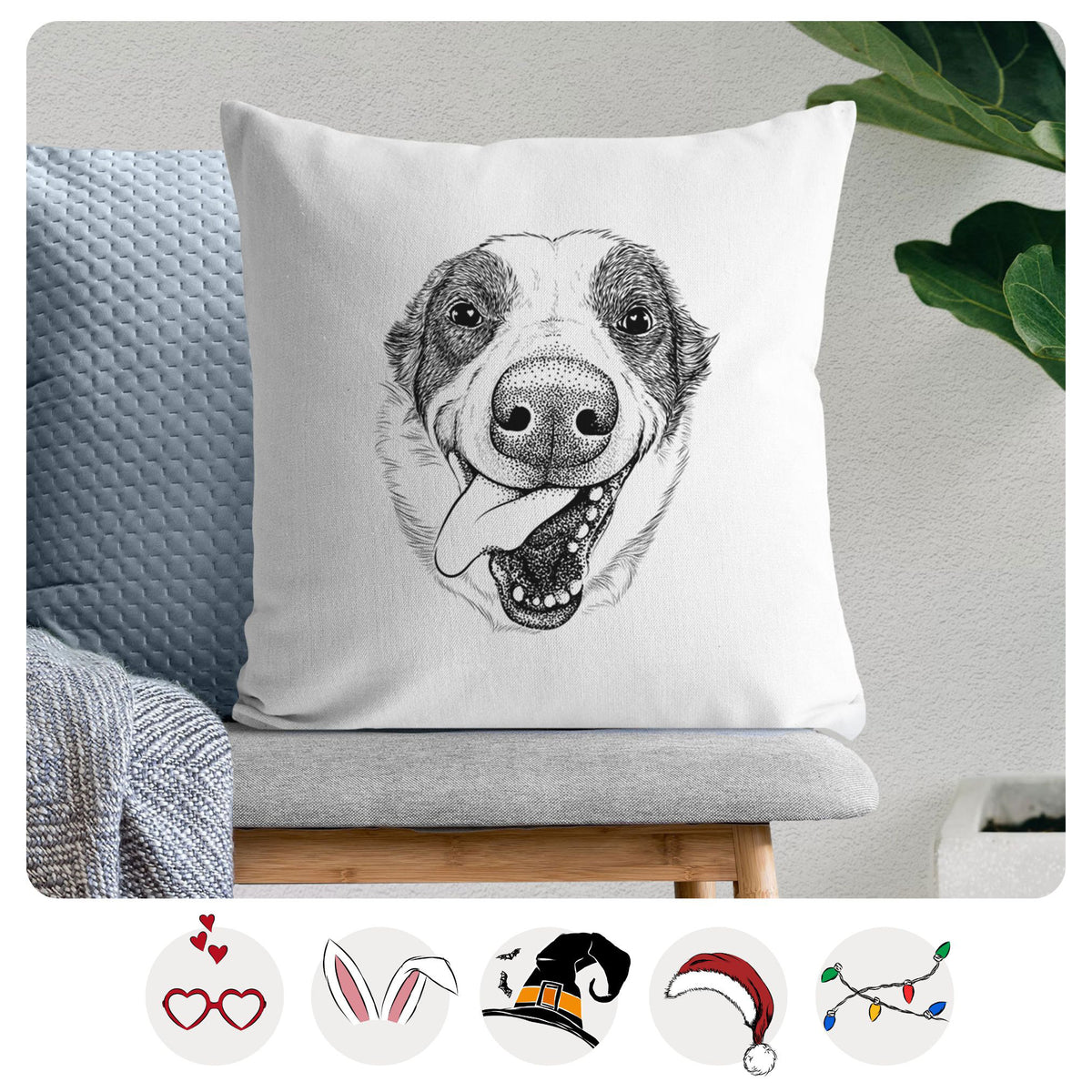 Elwood the Border Collie - Throw Pillow Cover