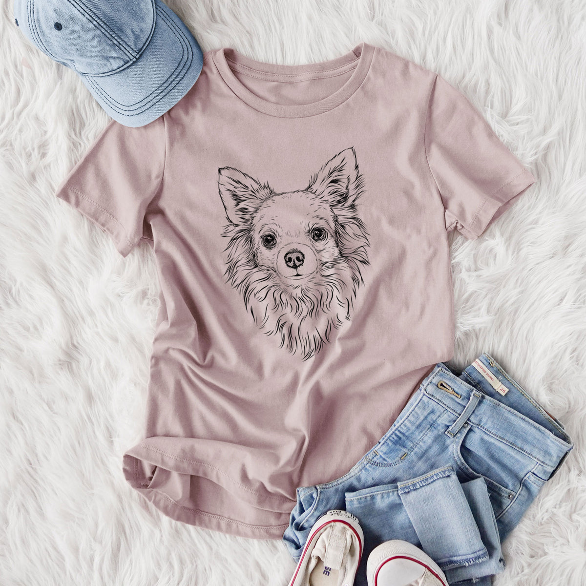 Bare Emma the Longhaired Chihuahua - Women's Lightweight Relaxed Fit 100% Cotton Crewneck