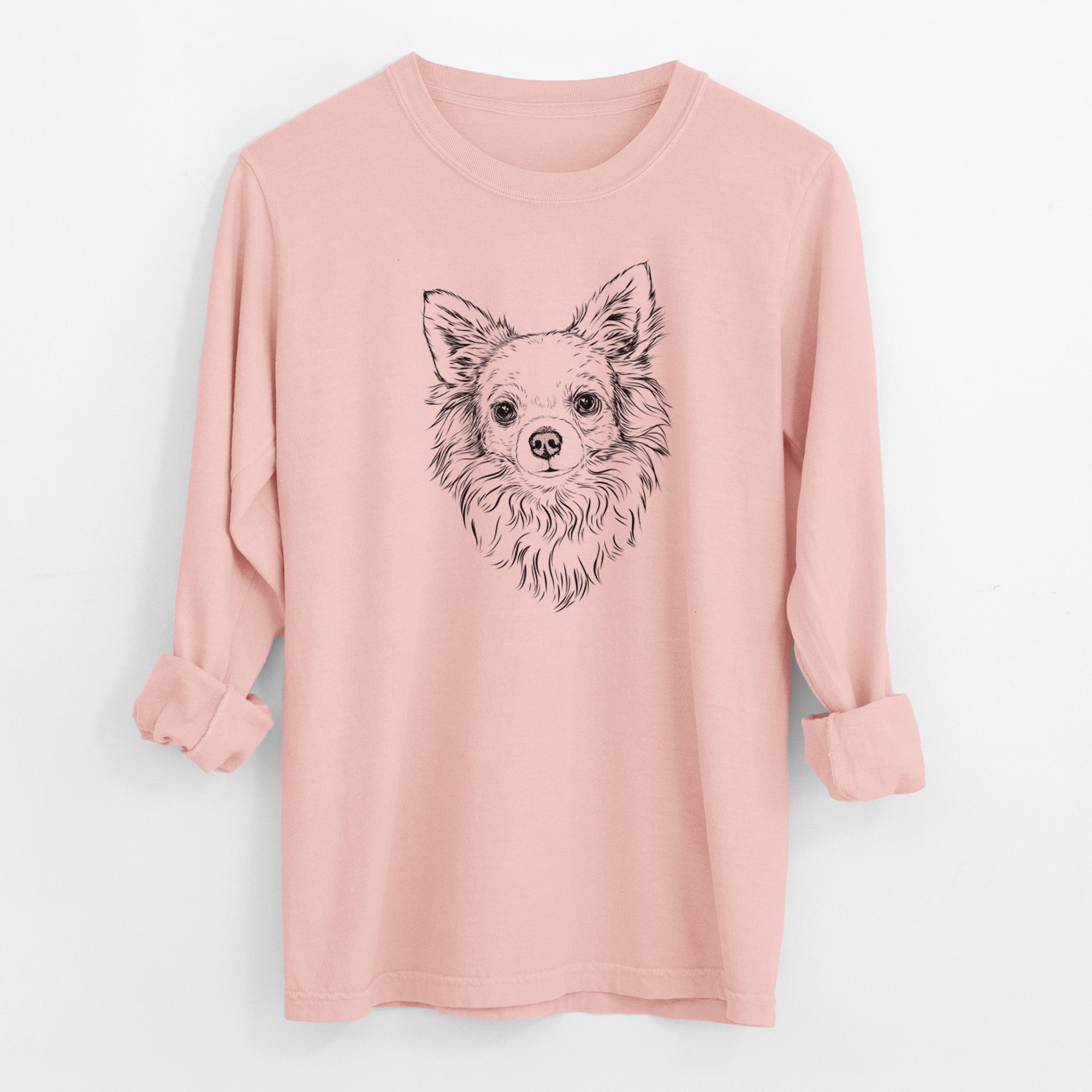 Bare Emma the Longhaired Chihuahua - Men's Heavyweight 100% Cotton Long Sleeve