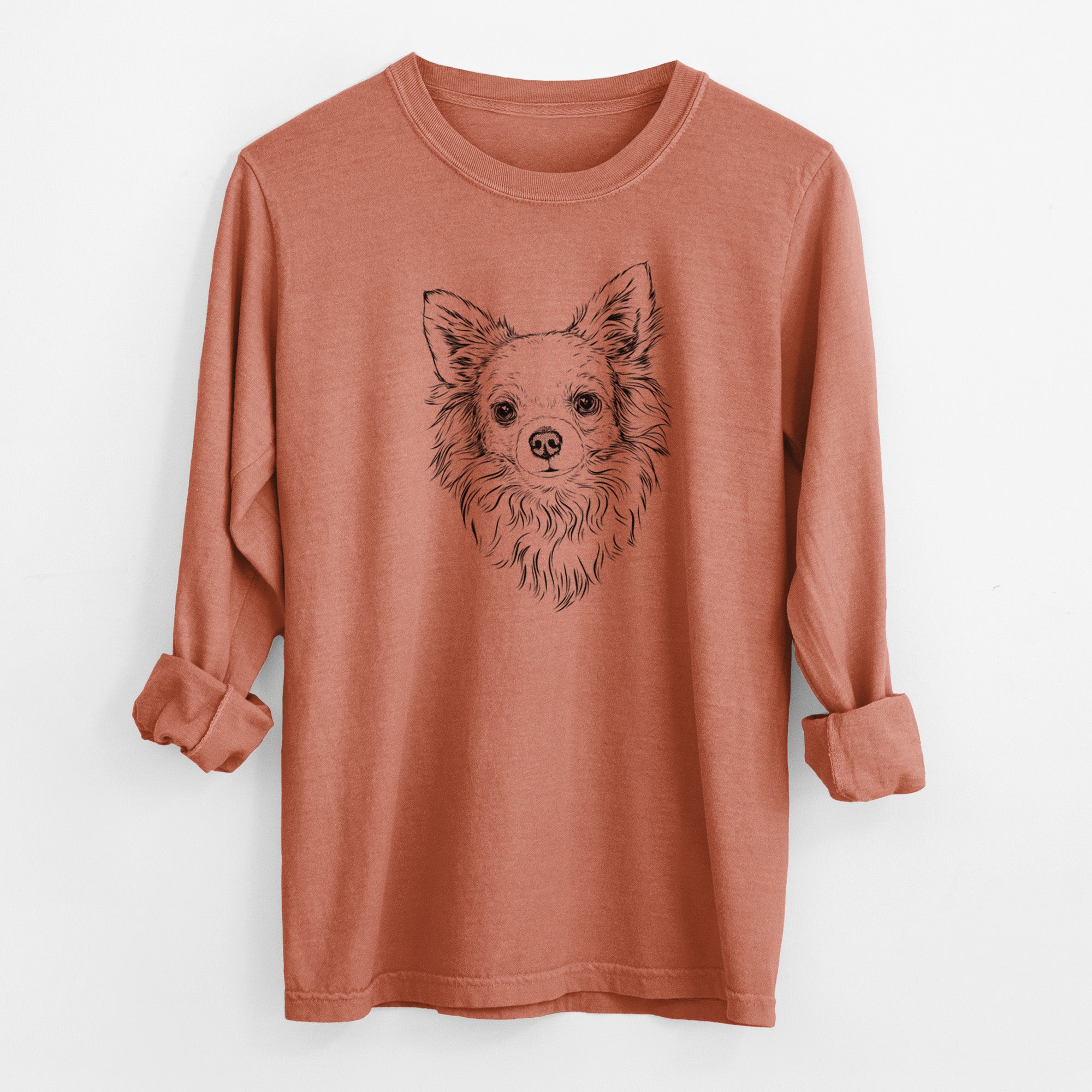 Bare Emma the Longhaired Chihuahua - Men's Heavyweight 100% Cotton Long Sleeve