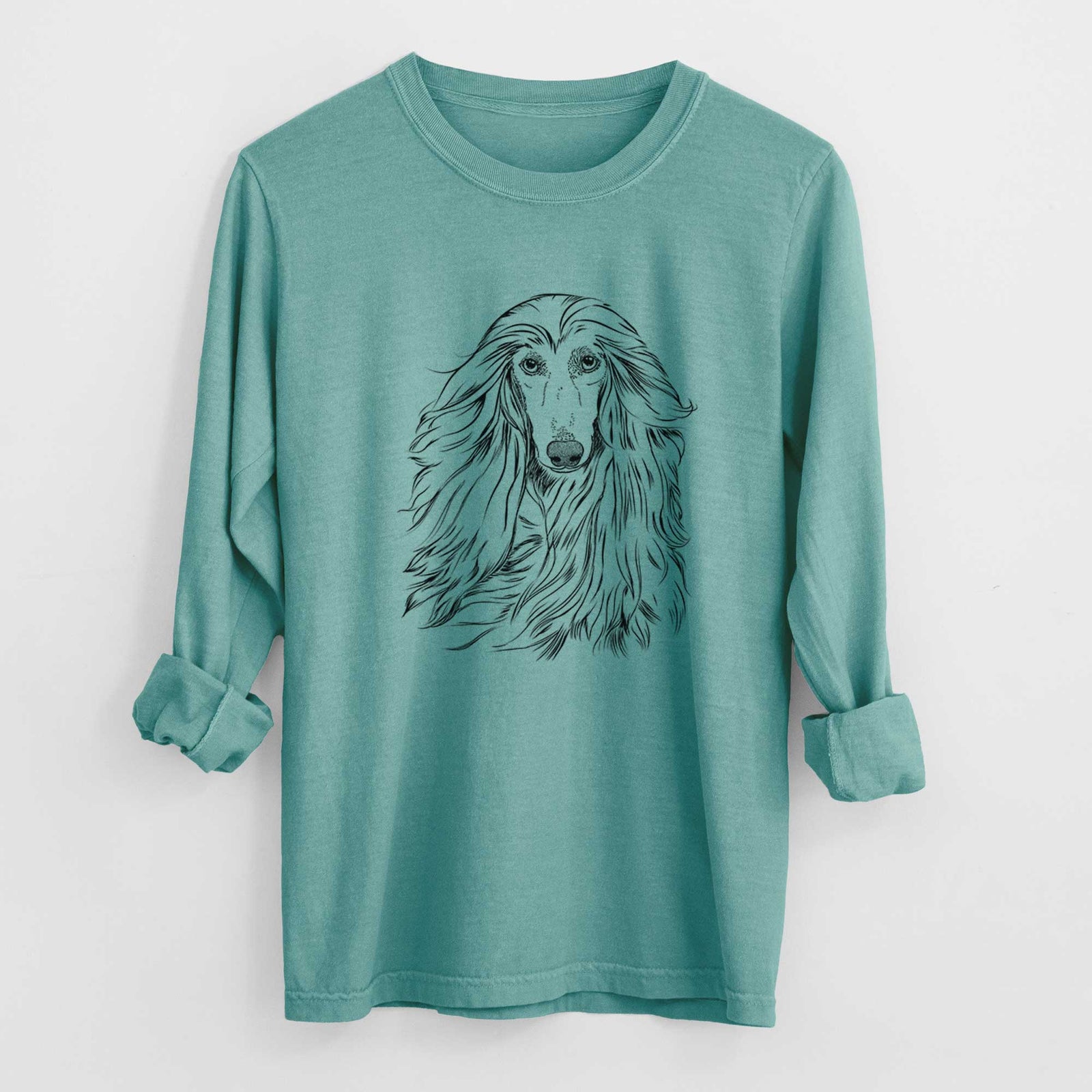 Bare Fabio the Afghan Hound - Men's Heavyweight 100% Cotton Long Sleeve