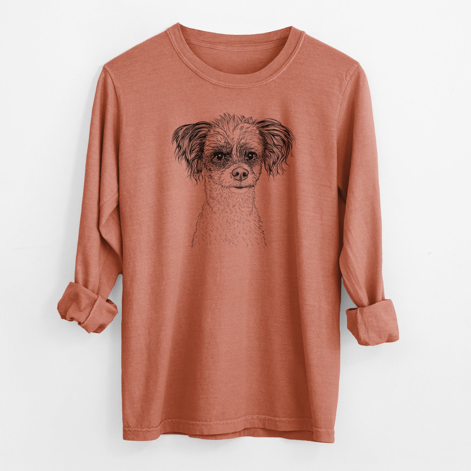 Bare Finley the Papillon Mix - Men's Heavyweight 100% Cotton Long Sleeve