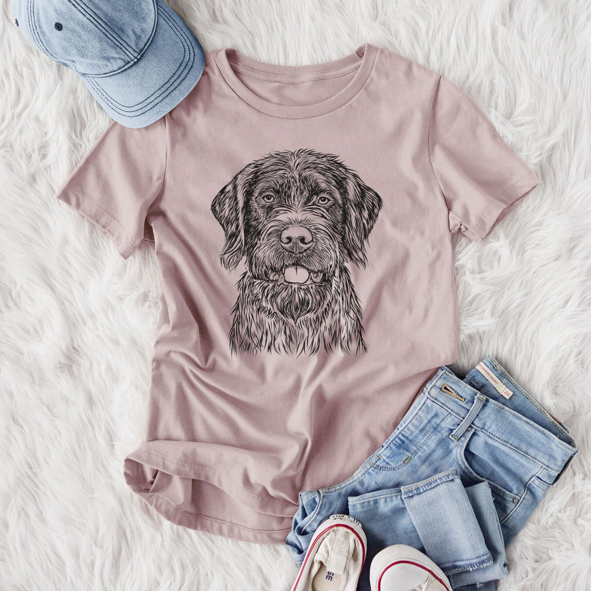 Bare Fletcher the Wirehaired Pointing Griffon - Women's Lightweight Relaxed Fit 100% Cotton Crewneck