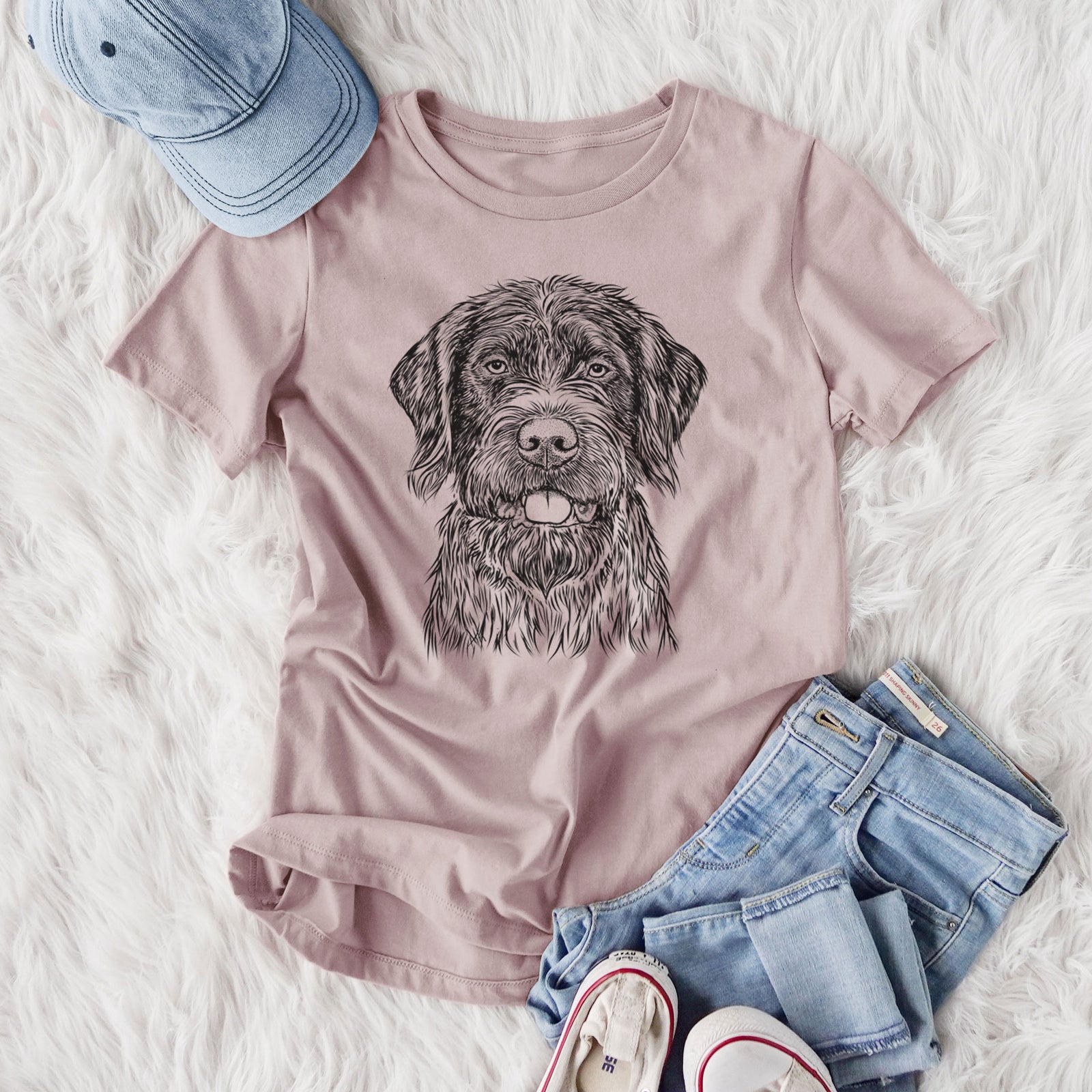 Bare Fletcher the Wirehaired Pointing Griffon - Women's Lightweight Relaxed Fit 100% Cotton Crewneck