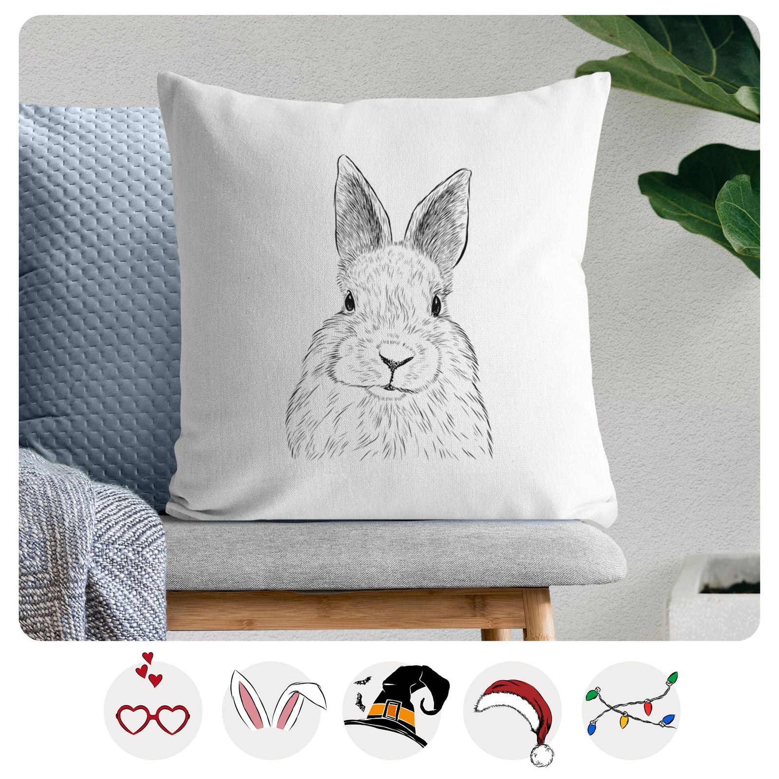 Flower the Rex Rabbit - Throw Pillow Cover