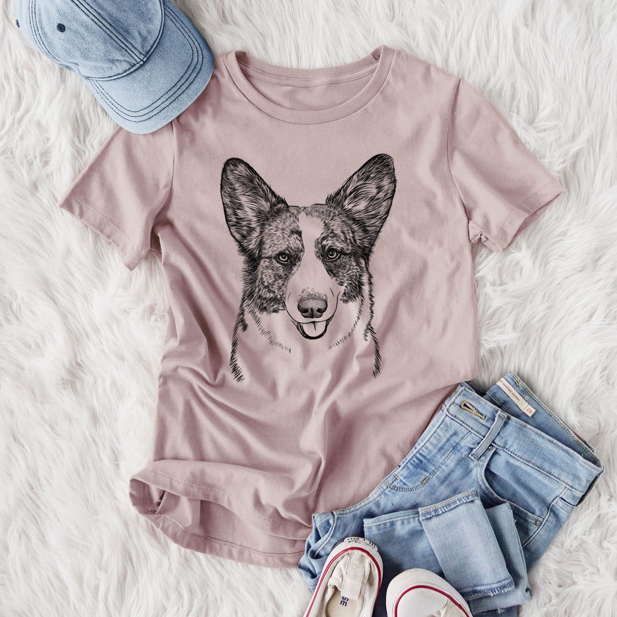 Bare Gabby the Cardigan Welsh Corgi - Women's Lightweight Relaxed Fit 100% Cotton Crewneck