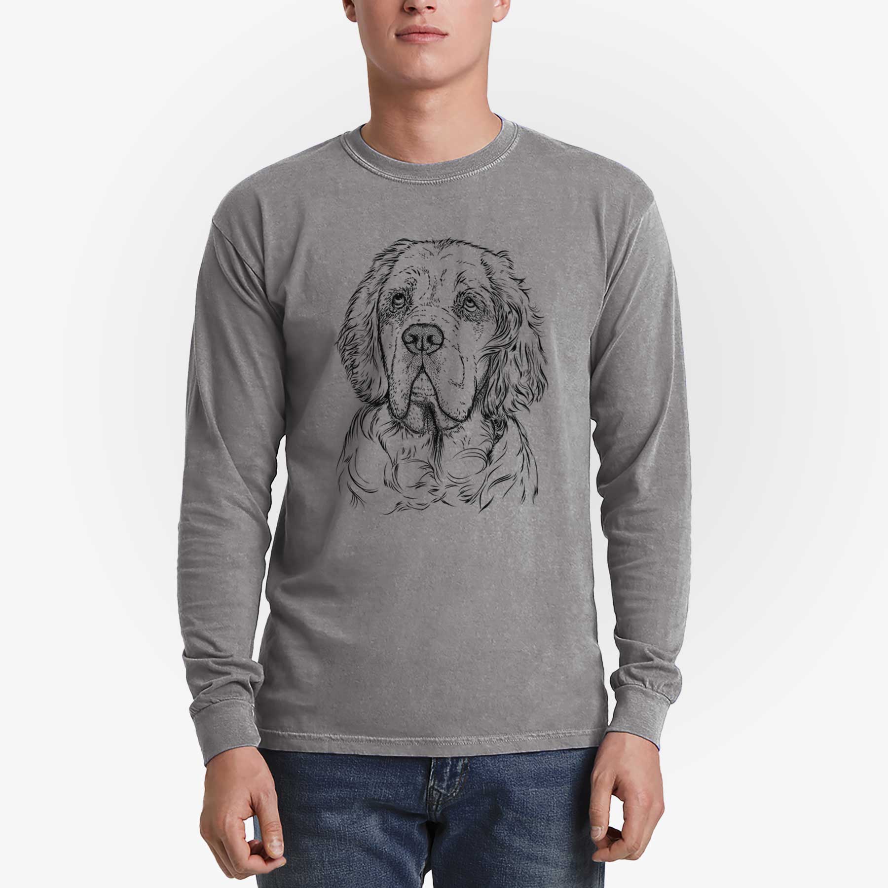 Bare Gary the Clumber Spaniel - Men's Heavyweight 100% Cotton Long Sleeve