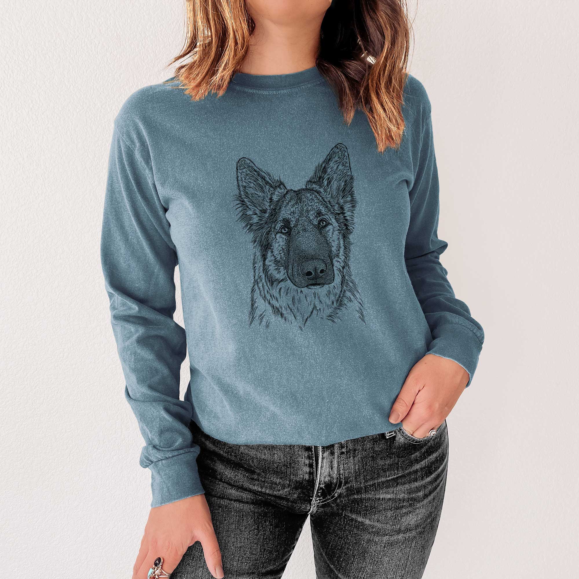 Bare Geddy the Shiloh Shepherd - Men's Heavyweight 100% Cotton Long Sleeve