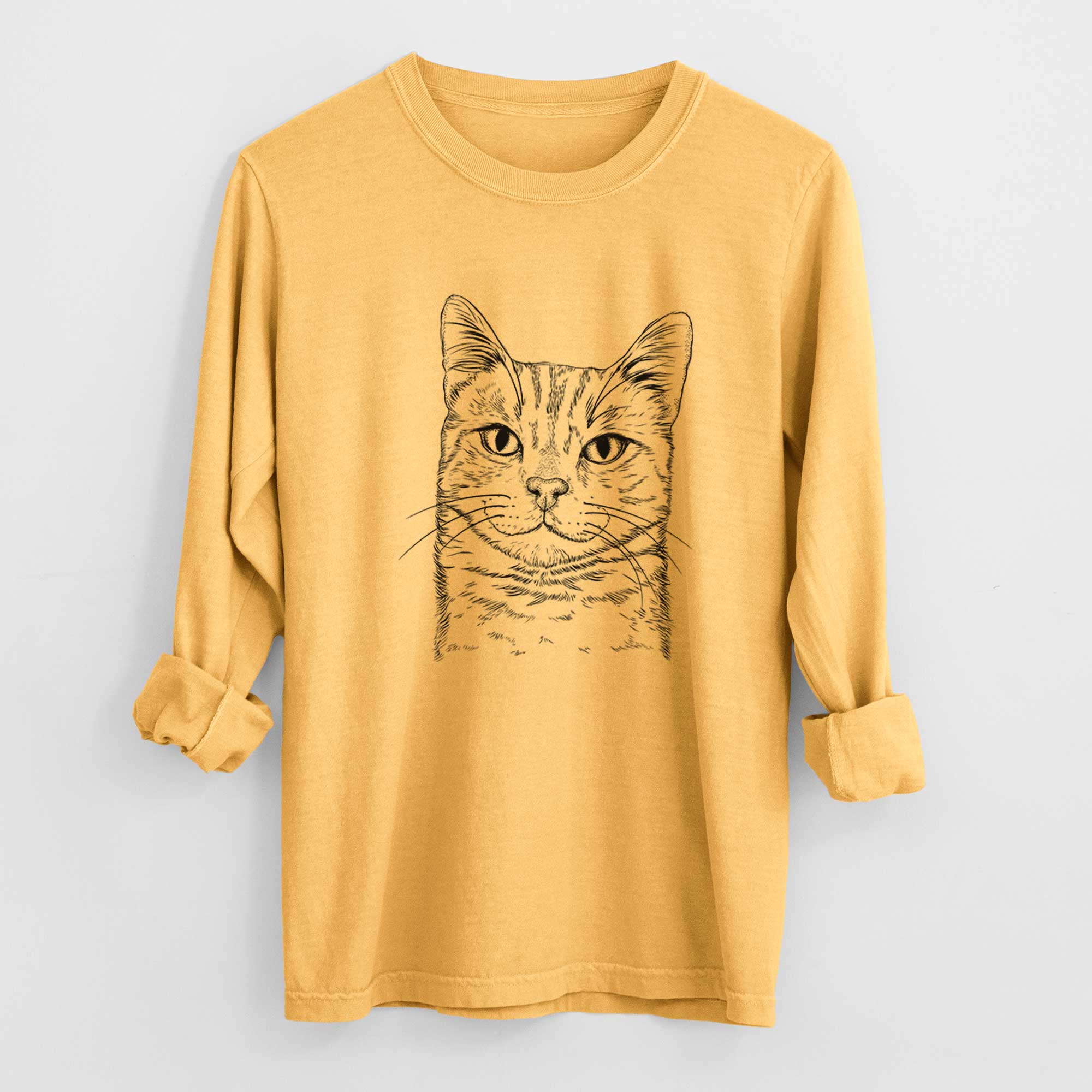 Bare Ginger Tom the Tabby Cat - Men's Heavyweight 100% Cotton Long Sleeve