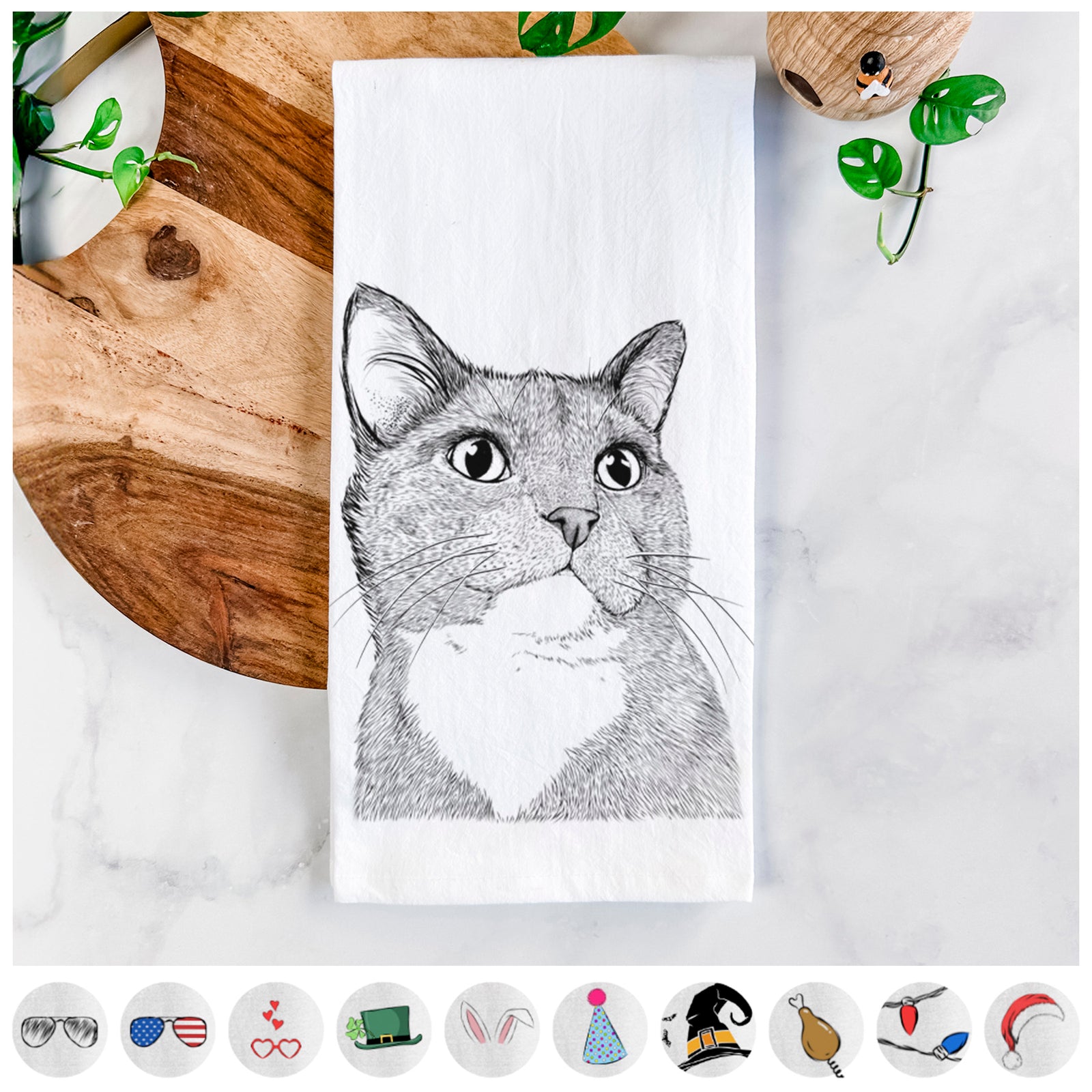 Gizmo the Grey Cat Tea Towel