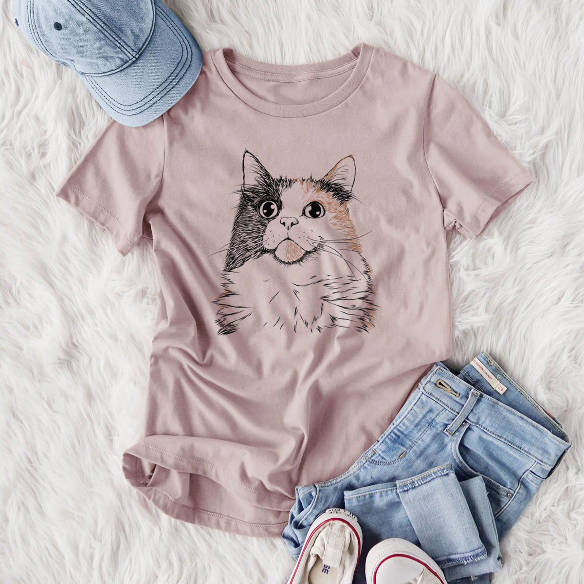 Bare Greta the Calico Cat - Women's Lightweight Relaxed Fit 100% Cotton Crewneck