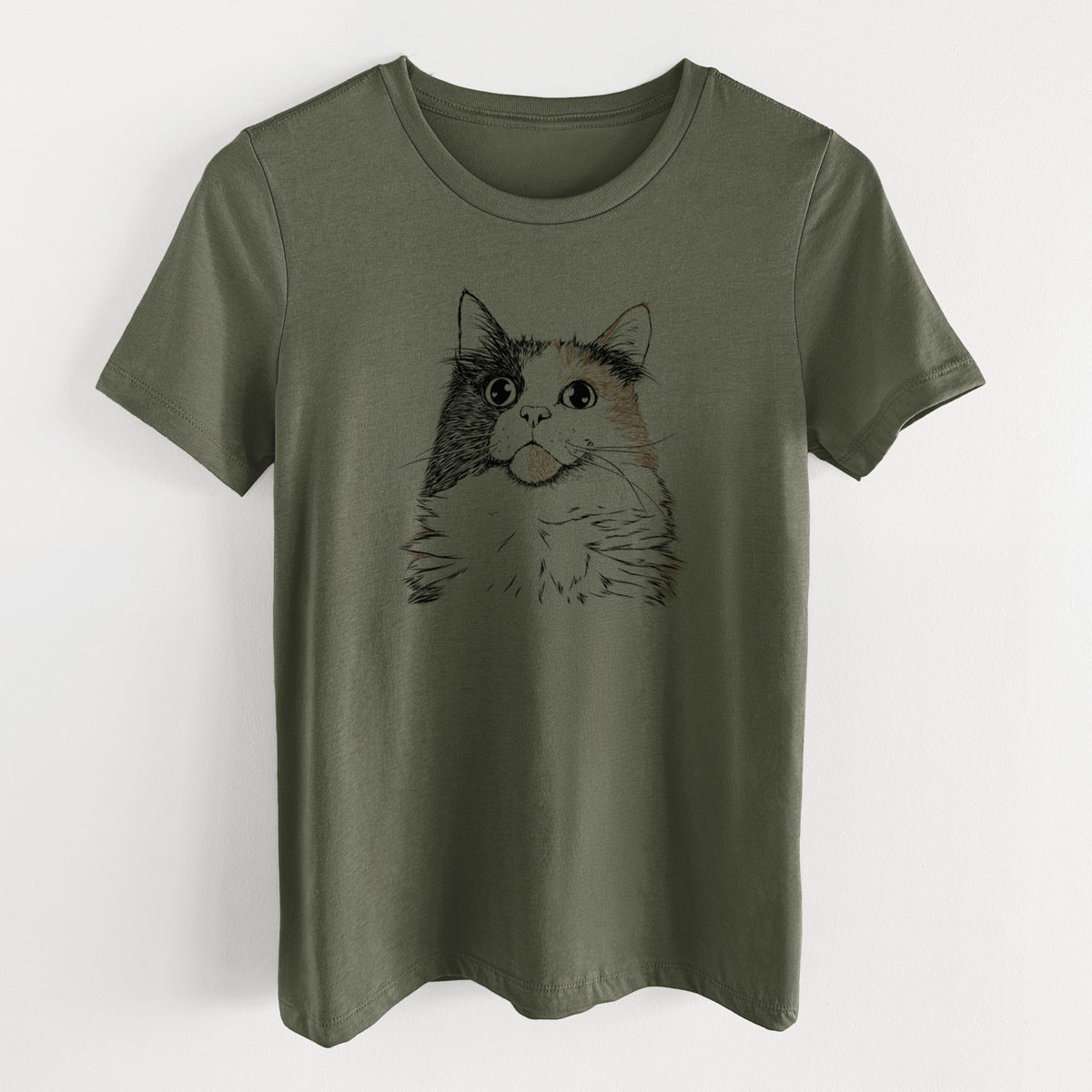 Bare Greta the Calico Cat - Women's Lightweight Relaxed Fit 100% Cotton Crewneck